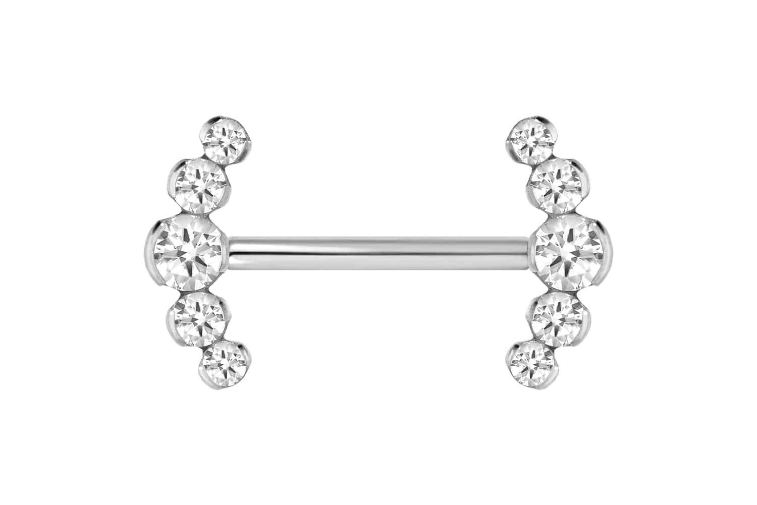 PIERCINGLINE Brustwarzenpiercing Titan Barbell mit Push Fit 5 KRISTALLE (Barbells, 1-tlg)