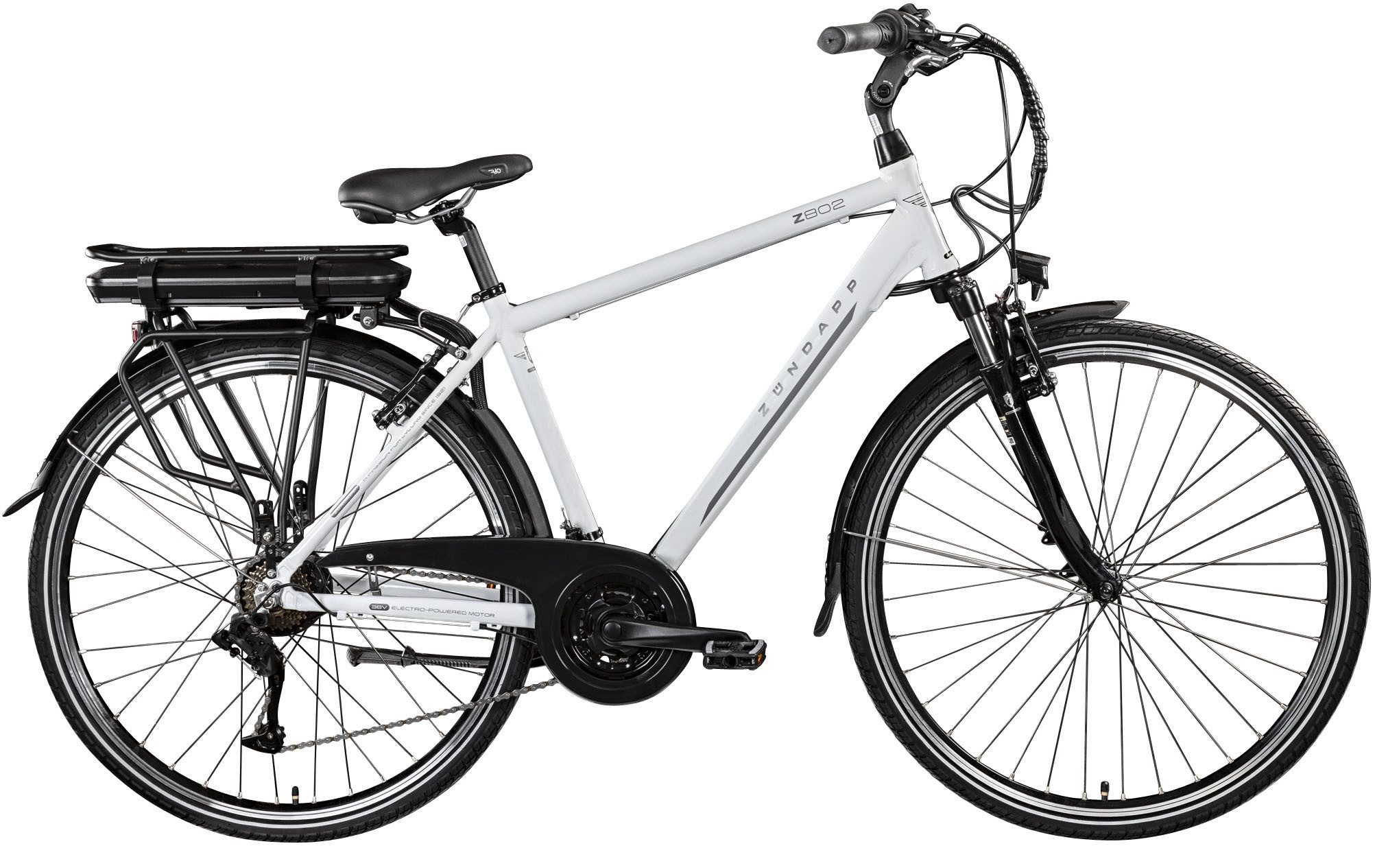 Zündapp E-Bike Trekkingrad Z802 Herren, 21 Gang Shimano Altus RD-M310 Schaltwerk, Kettenschaltung, Heckmotor, 374 Wh, Pedelec, Elektrofahrrad für Damen u. Herren