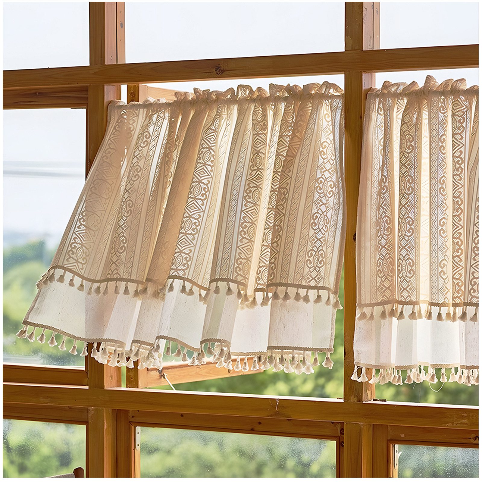 Qelus Schiebegardine Boho Bistrogardine Fenstergardinen Kurz Gardine Küche günstig online kaufen