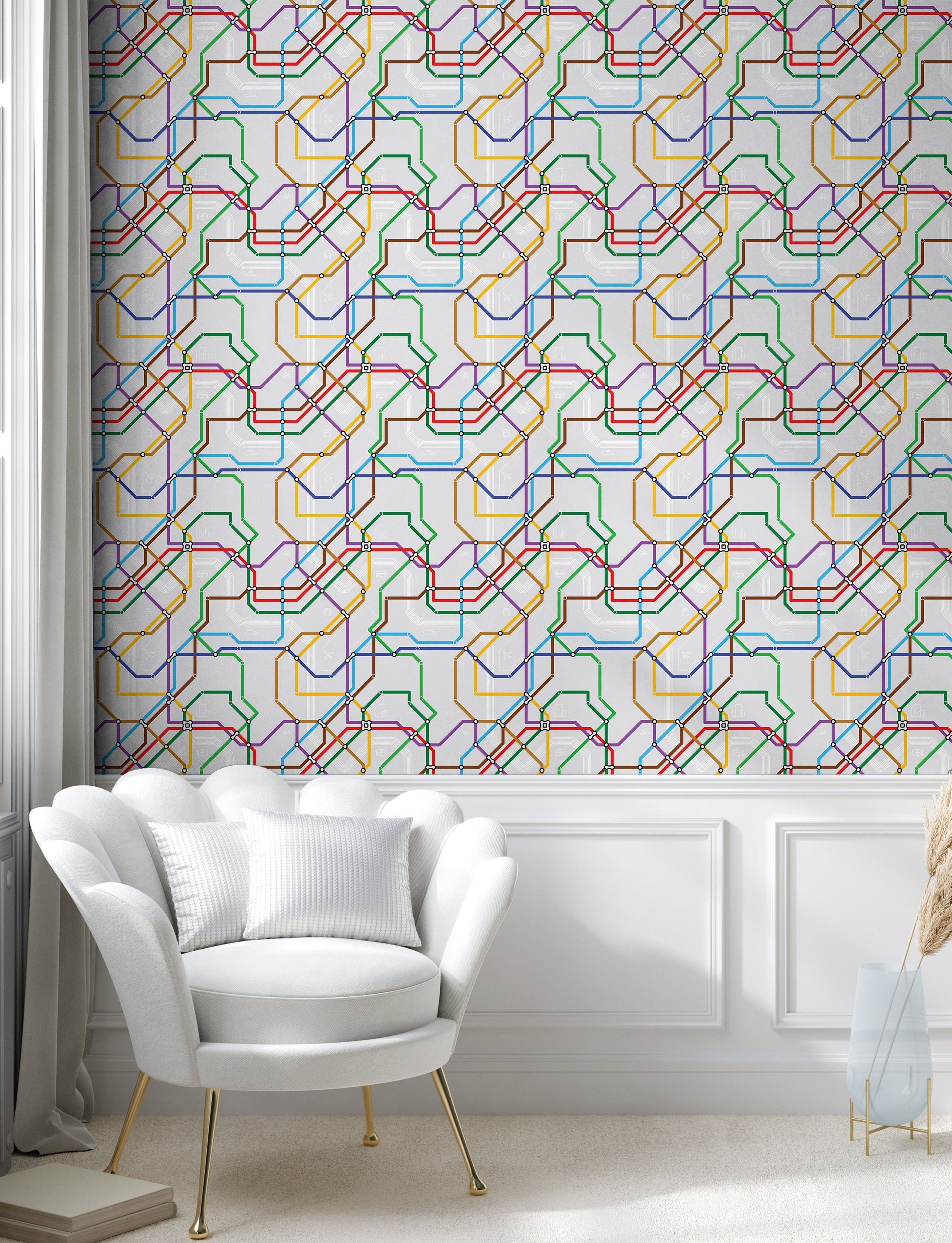 Abakuhaus Vinyltapete Karte Striped Strecke Küchenakzent, selbstklebendes Vibrant Wohnzimmer Metro