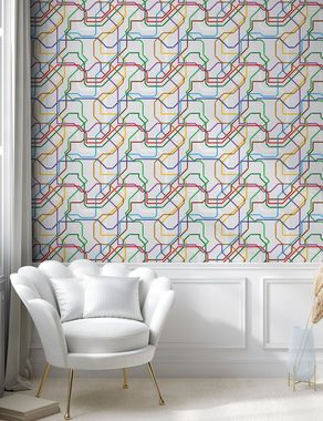 Abakuhaus Vinyltapete selbstklebendes Wohnzimmer Küchenakzent, Karte Vibrant Striped Metro Strecke