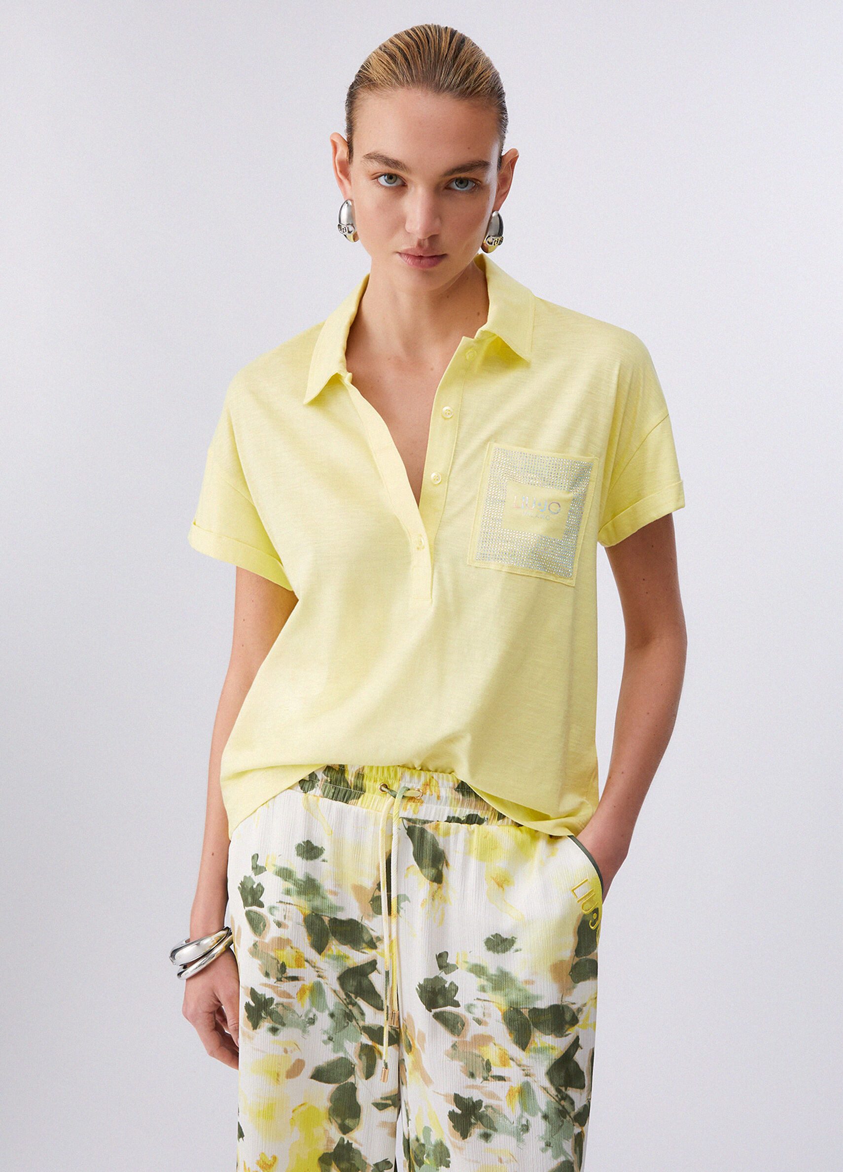 Liu Jo Kurzarmshirt - Poloshirt Damen - Damenshirt - T-Shirt - Shirt mit St günstig online kaufen
