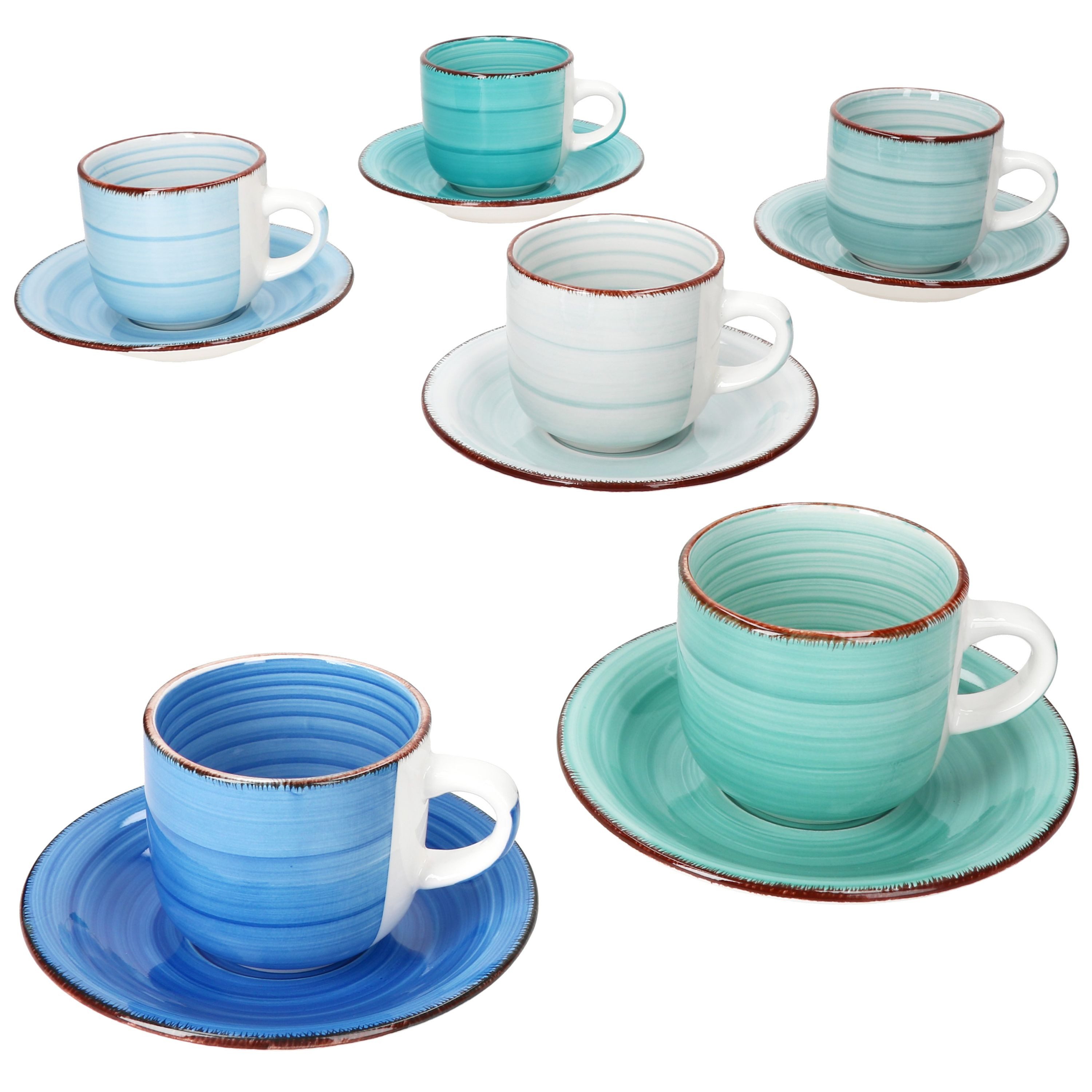 Becher 6er Set Blue Cappuccinotassen mit Untertassen 200ml Steingut 6 Pers.