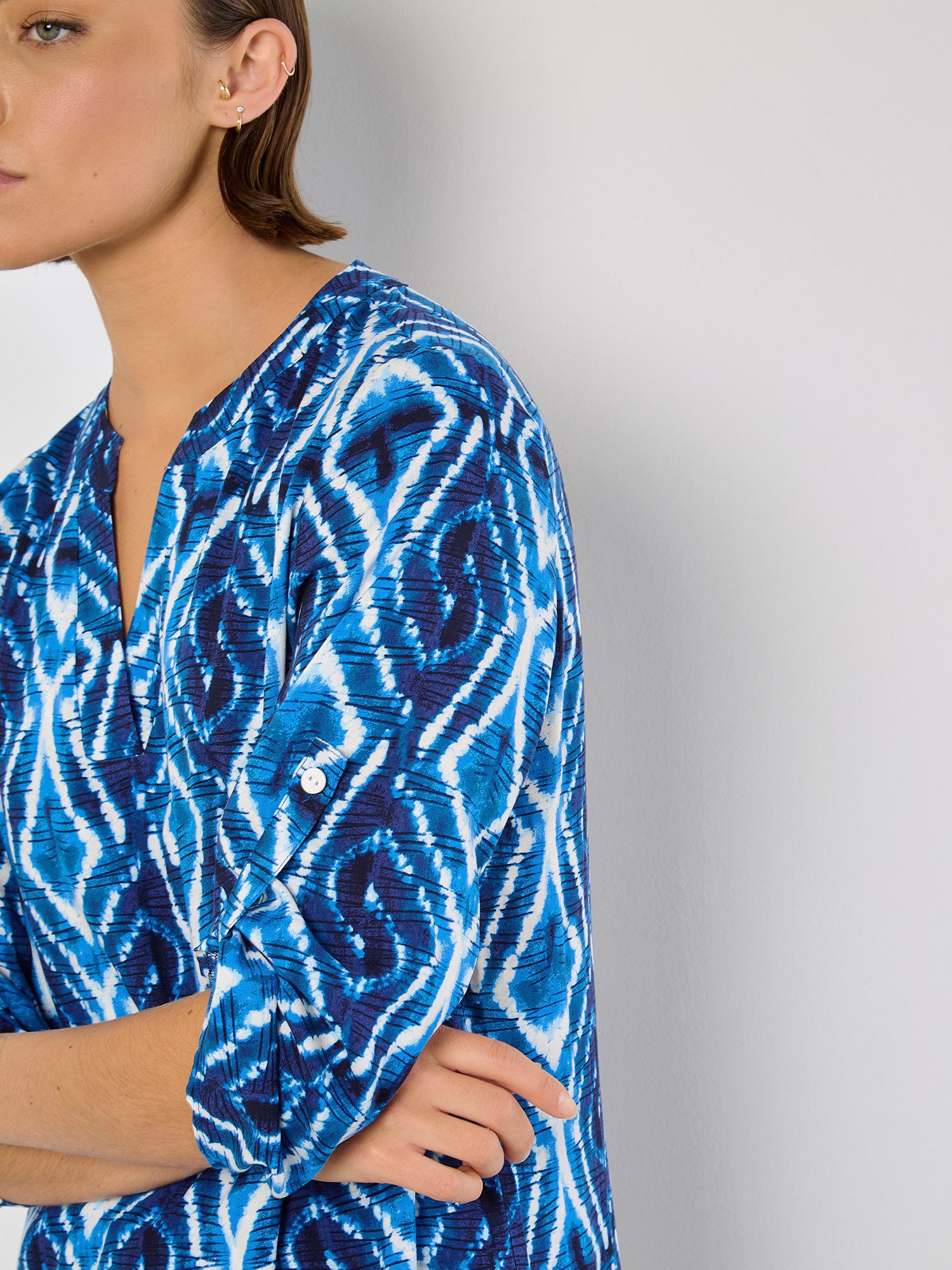 Apricot Tunika Druck-Tunika . mit Granddad-Ausschnitt