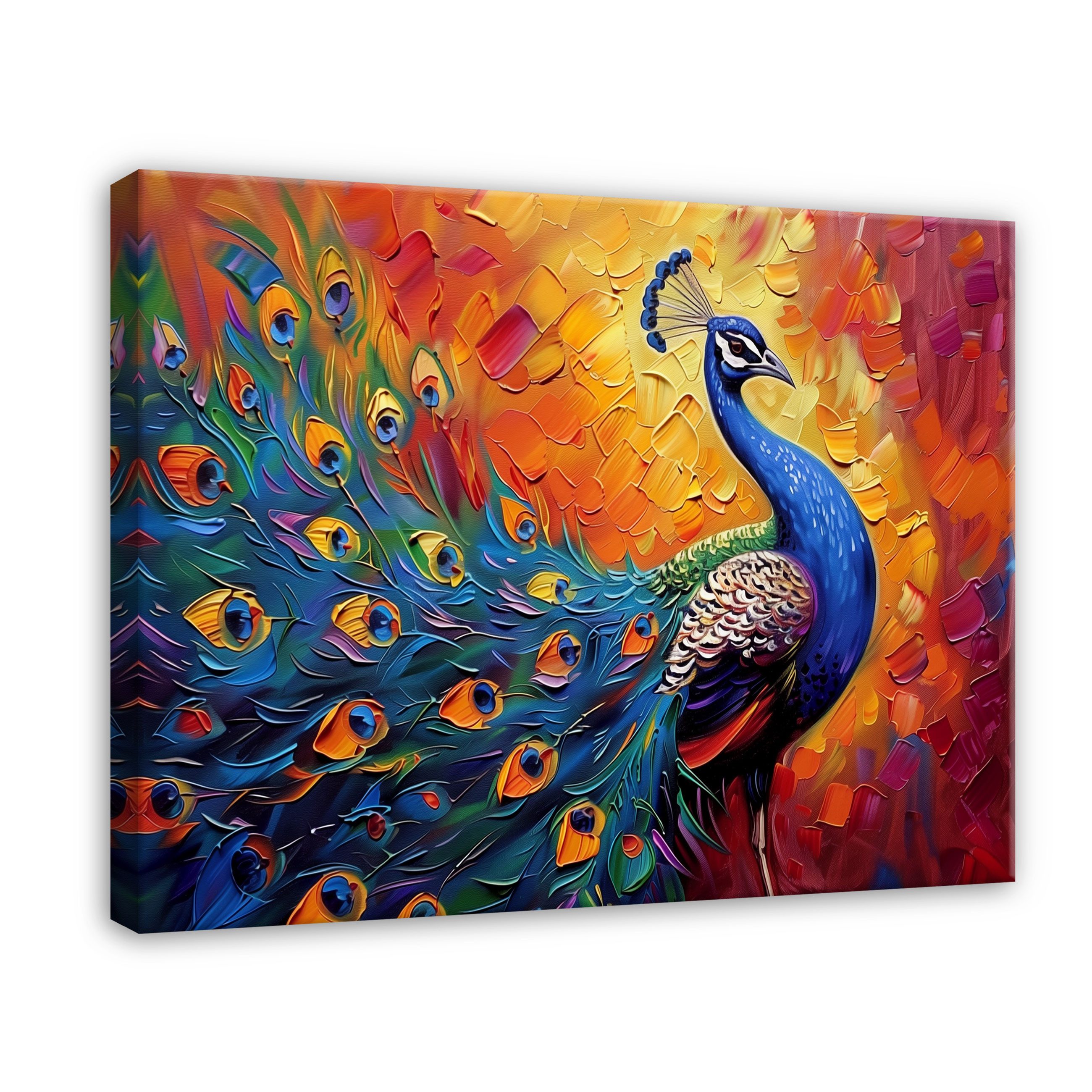 Wallarena Leinwandbild Pfau Vogel Wie Gemalt Bunt Wandbilder XXL Wand Deko günstig online kaufen