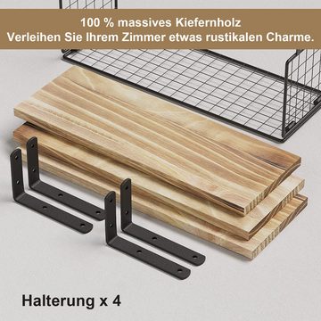 WISHDOR Wandregal 3+1 Set Wandregale Schweberegal Bücherregal Hängeregal Wand Regal Holz, Wandboard Badezimmerregal Schweberegale Bücherregale Hängeregale, Massivholz Regale Küche Wohnzimmer Schlafzimmer Pflanzen CDs Deko usw