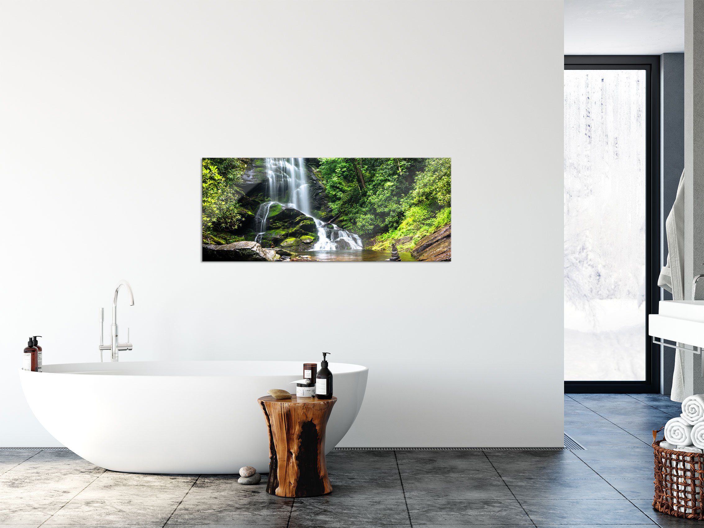 Glasbild Pixxprint Wasserfall, Echtglas, inkl. aus (1 Aufhängungen Wasserfall St), Abstandshalter und Glasbild