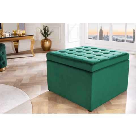 riess-ambiente Sitzhocker MODERN BAROCK 60cm smaragdgrün (Einzelartikel, 1 St), Wohnzimmer · Samt · mit Stauraum · eckig · Polsterung · Chesterfield