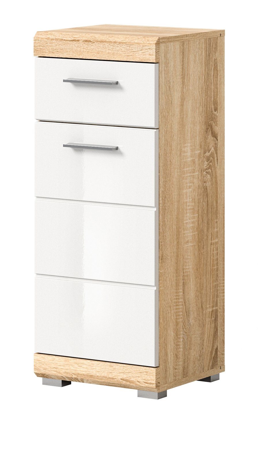 Inn.Furn Badkommode Mambo (Badschrank in Sonoma Eiche und weiß, 37 x 88 cm), Hochglanz