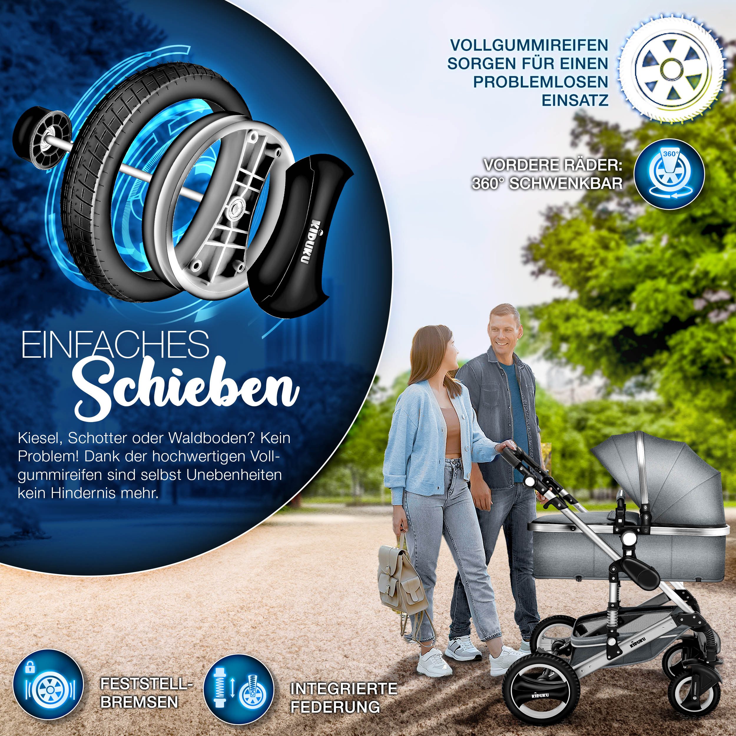 KIDUKU Kombi-Kinderwagen KIDUKU® 3 in 1 Kombi-Kinderwagen Buggy Reisebuggy inkl. Auto- Babyscha, Kindertisch