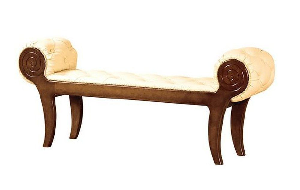 JVmoebel Bettbank Landhaus Vintage Hocker aus massivem Holz mit dekorativen Knöpfen (1-St), Made in Europa