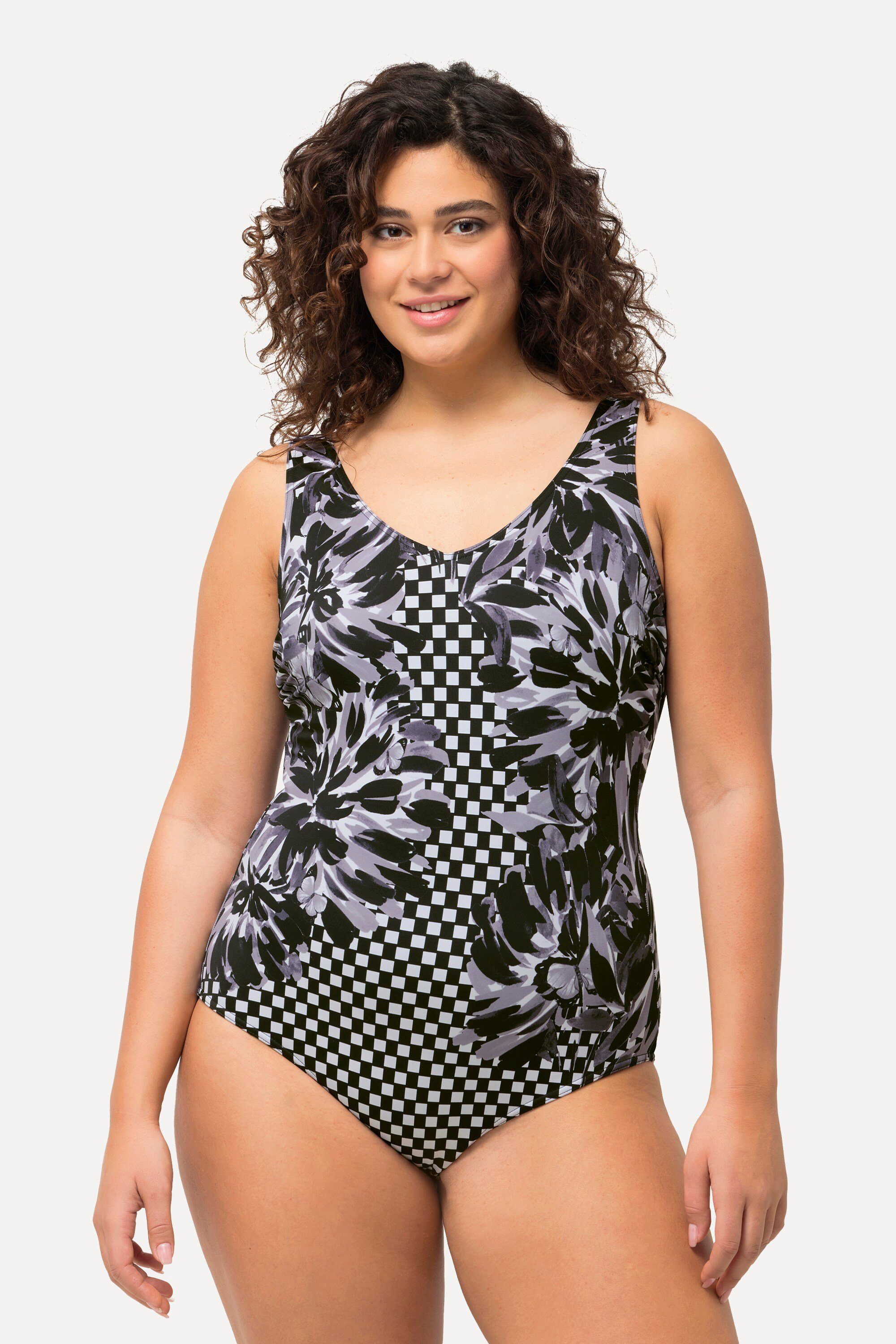 Ulla Popken Badeanzug Badeanzug Patchdruck ohne Softcups Unterbrustband günstig online kaufen