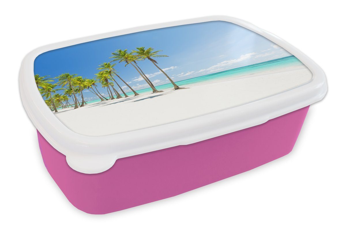 MuchoWow Lunchbox Tropisch Strand für (2-tlg), Palme, Brotdose Erwachsene, - Kinder, rosa Snackbox, Kunststoff, - Brotbox Mädchen, Kunststoff