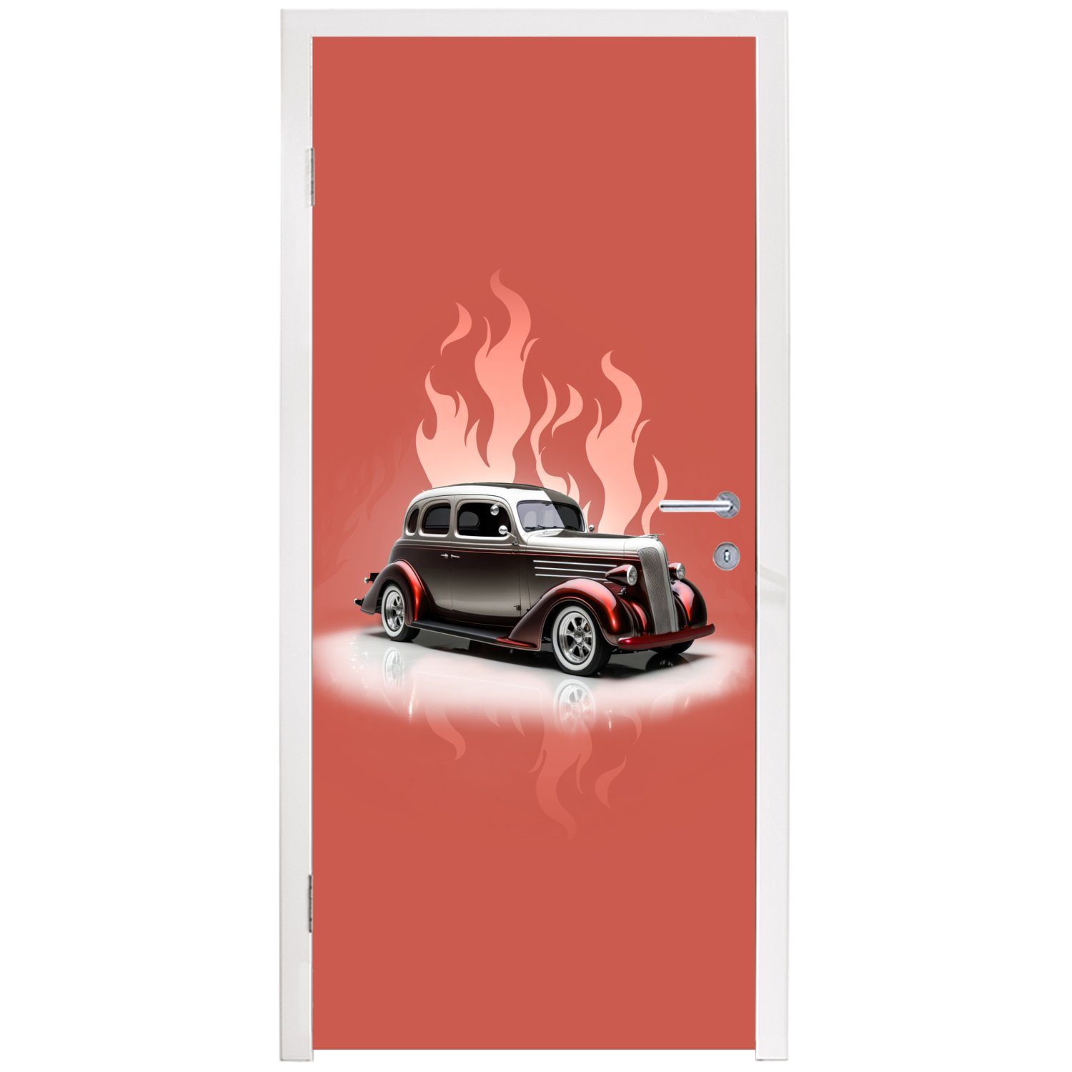 Türaufkleber, Tür, - Matt, Flammen, St), bedruckt, für - 75x205 - Auto Türtapete MuchoWow Rosa Vintage cm Fototapete (1