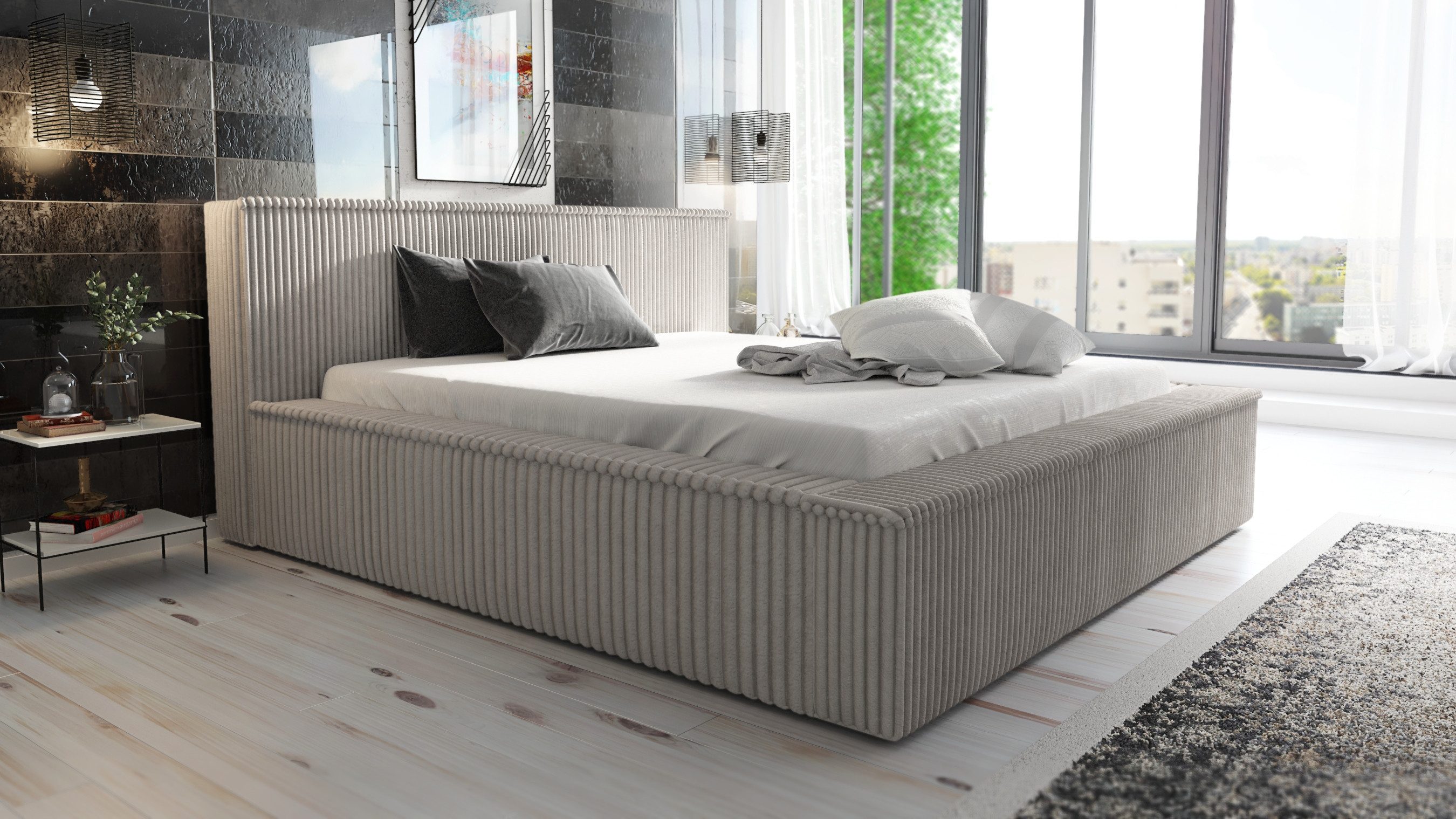 A&J MöbelLand GmbH Polsterbett RIO-OM mit Bettkasten und Lattenrost. (Bett mit Kopfteil. Lattenrost und Bettkasten . Viele Varianten zur Auswahl – wählen Sie Größe und Farbe!, TOP ANGEBOT), Länge: 220 cm Höhe Kopfteil: 100 cm