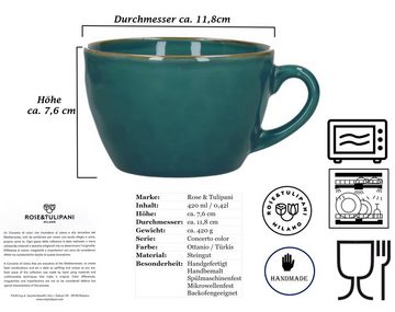 Rose & Tulpani Tasse Große Tasse Frühstückstasse 420 ml Concerto Ottanio Türkis, Steingut, handgefertigt