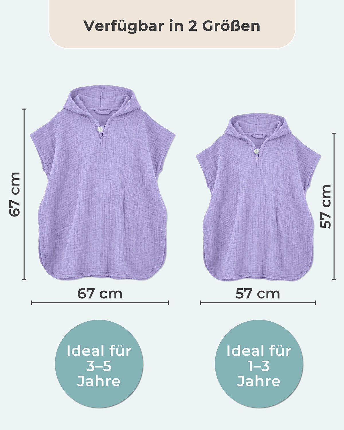 Laynenburg Badeponcho Musselin für Kinder mit Kapuze - Poncho aus 100% Baumwolle, als strandponcho, surf Handtuch poncho für Baby, Mädchen & Jungen