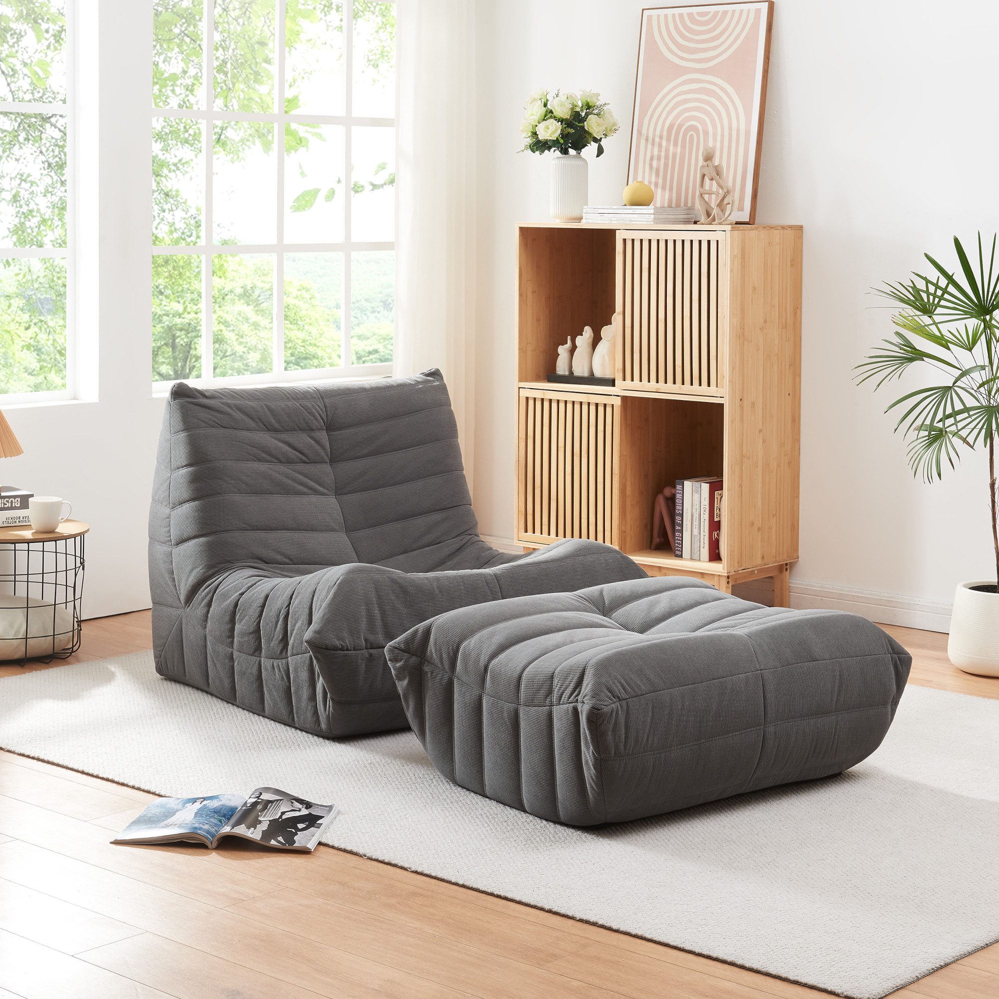 en.casa Sessel, »Kodsø« Bodensessel mit Hocker günstig online kaufen