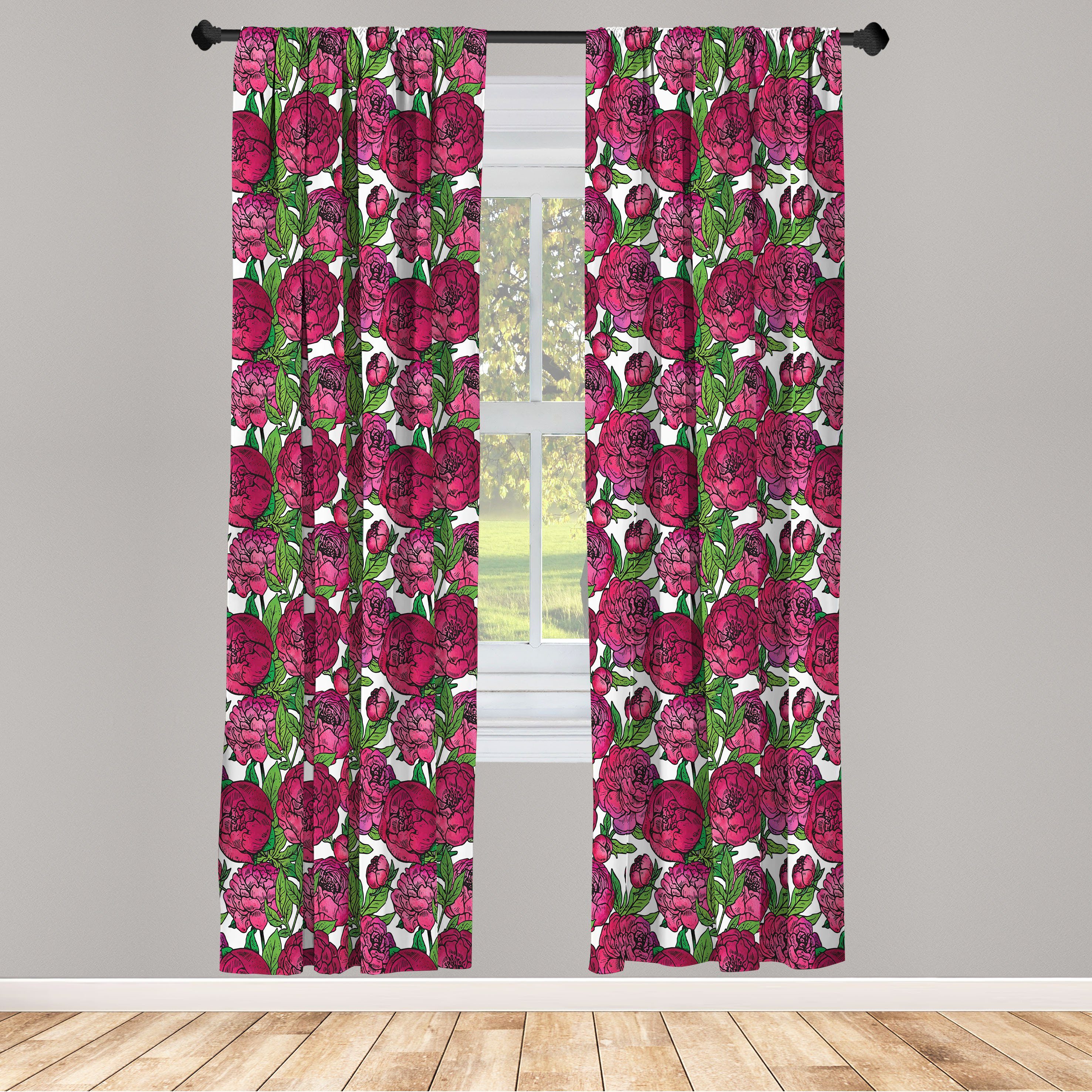 Gardine Vorhang Pfingstrose-Blumen-Kunst Blumen Dekor, Repeating Schlafzimmer Wohnzimmer Microfaser, Abakuhaus, für