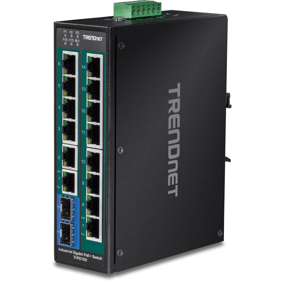 TRENDNET Industrie Switch 16Port Gbit PoE+ Metall DIN-Rail Netzwerk-Switch