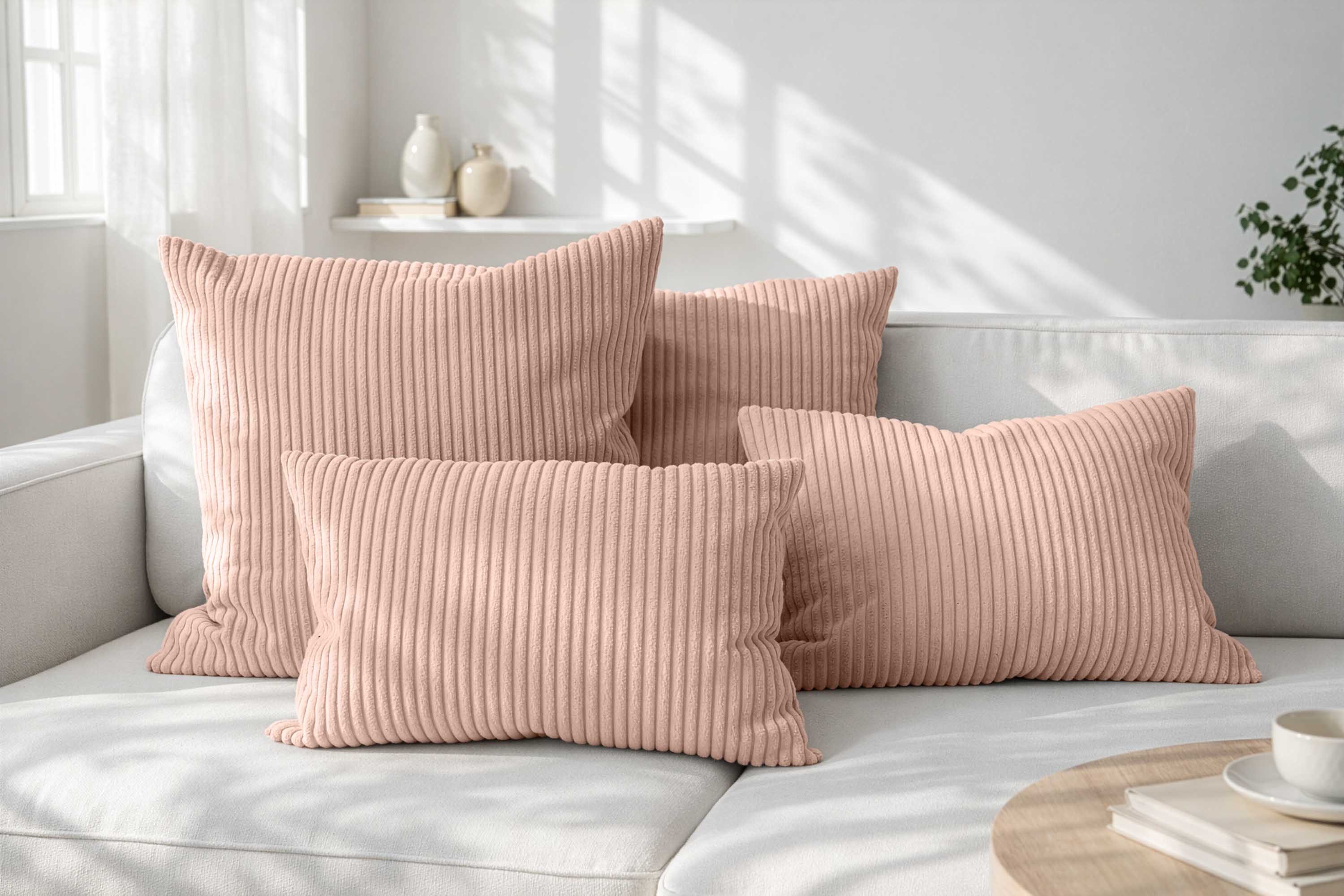 Amilian Dekokissen Sofakissen Cord-Optik 4er Set mit Füllung 2x 40x40 + 2x 35x45 cm, mit Füllung, Hotelverschluss, formstabil