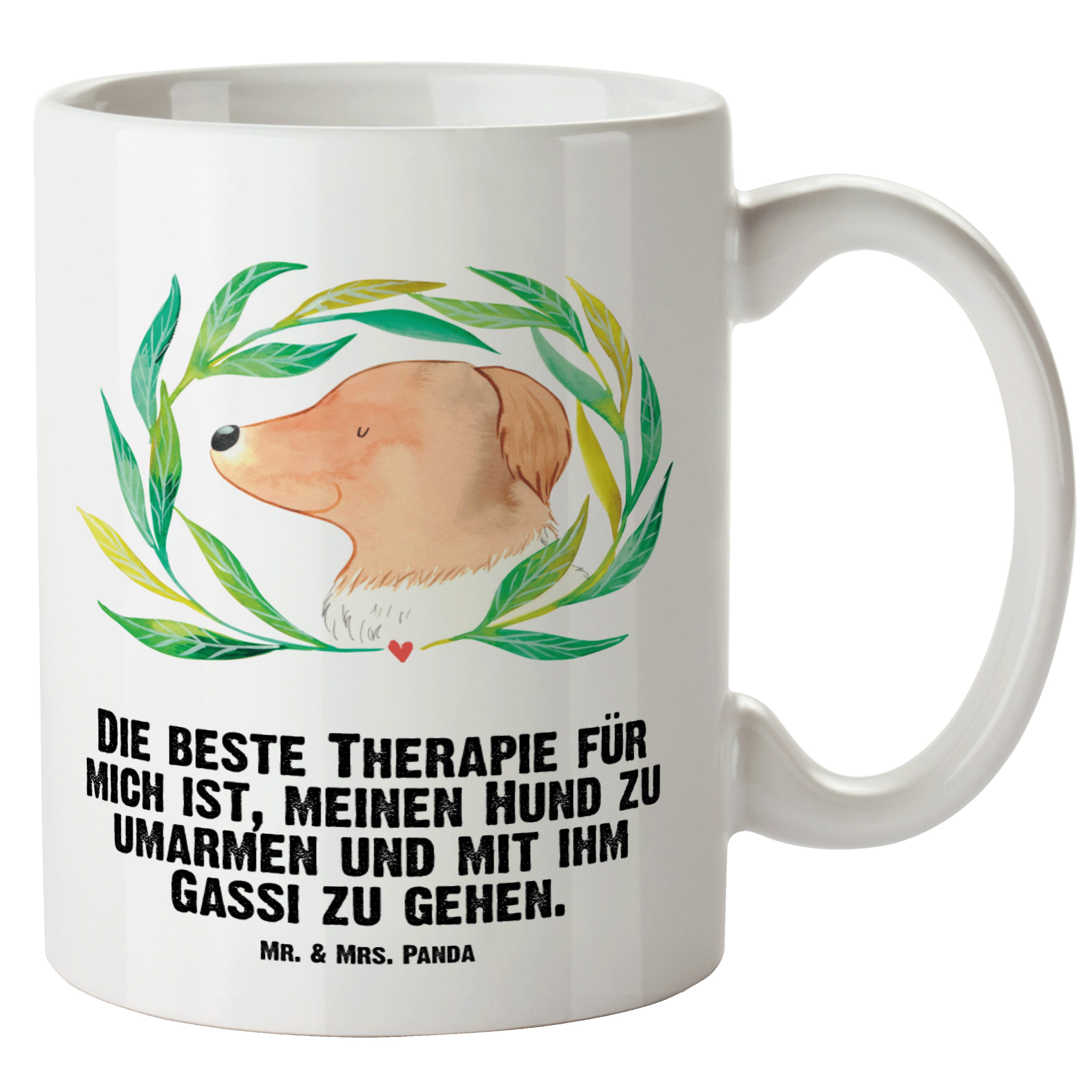 Mr. & Mrs. Panda Tasse Hund Ranke - Weiß - Geschenk, XL Tasse, XL Becher, Hundekopf, XL Teet, XL Tasse Keramik | Tassen