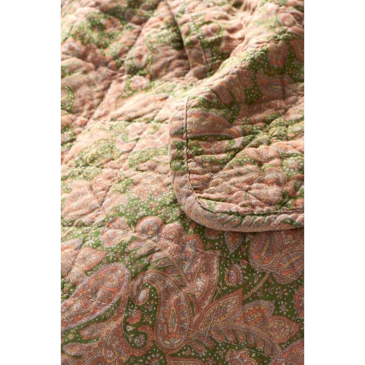 Ib Laursen Tagesdecke Rosa Quilt mit grünem Paisleymuster Überwurf 130x180 cm