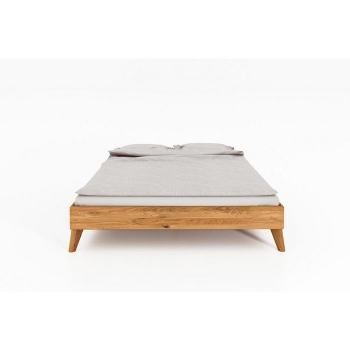 Natur24 Bett Bett Gerg 3 aus Wildeiche massiv 180x200 cm ohne Kopfteil mit Holzbeinen