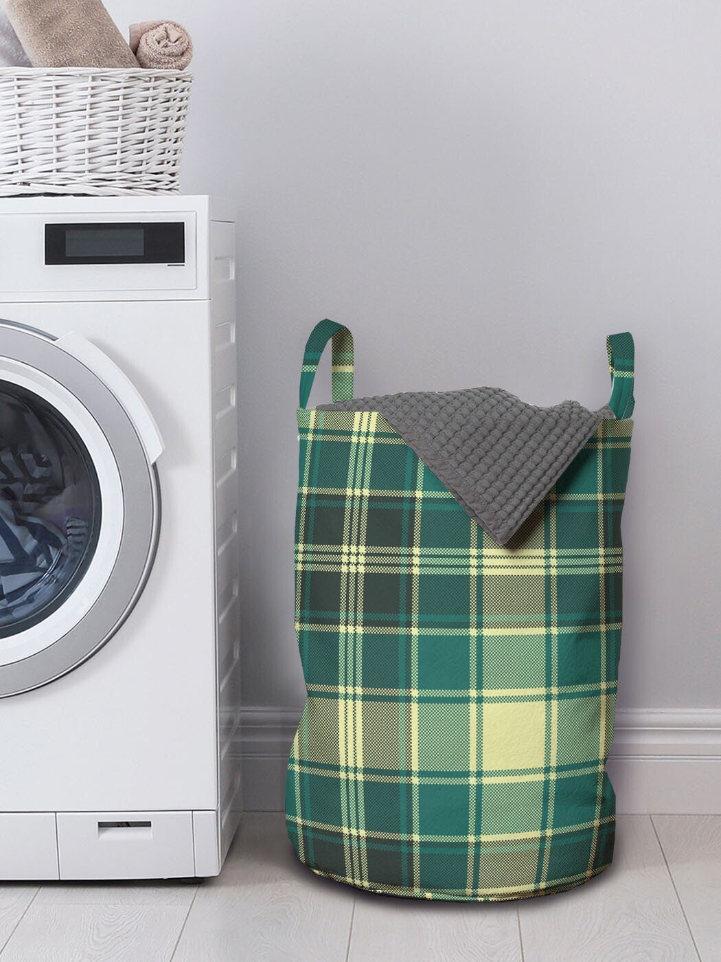 Abakuhaus Wäschesäckchen Wäschekorb Plaid Kordelzugverschluss Griffen in mit Tartan-Muster für Waschsalons, Streifen