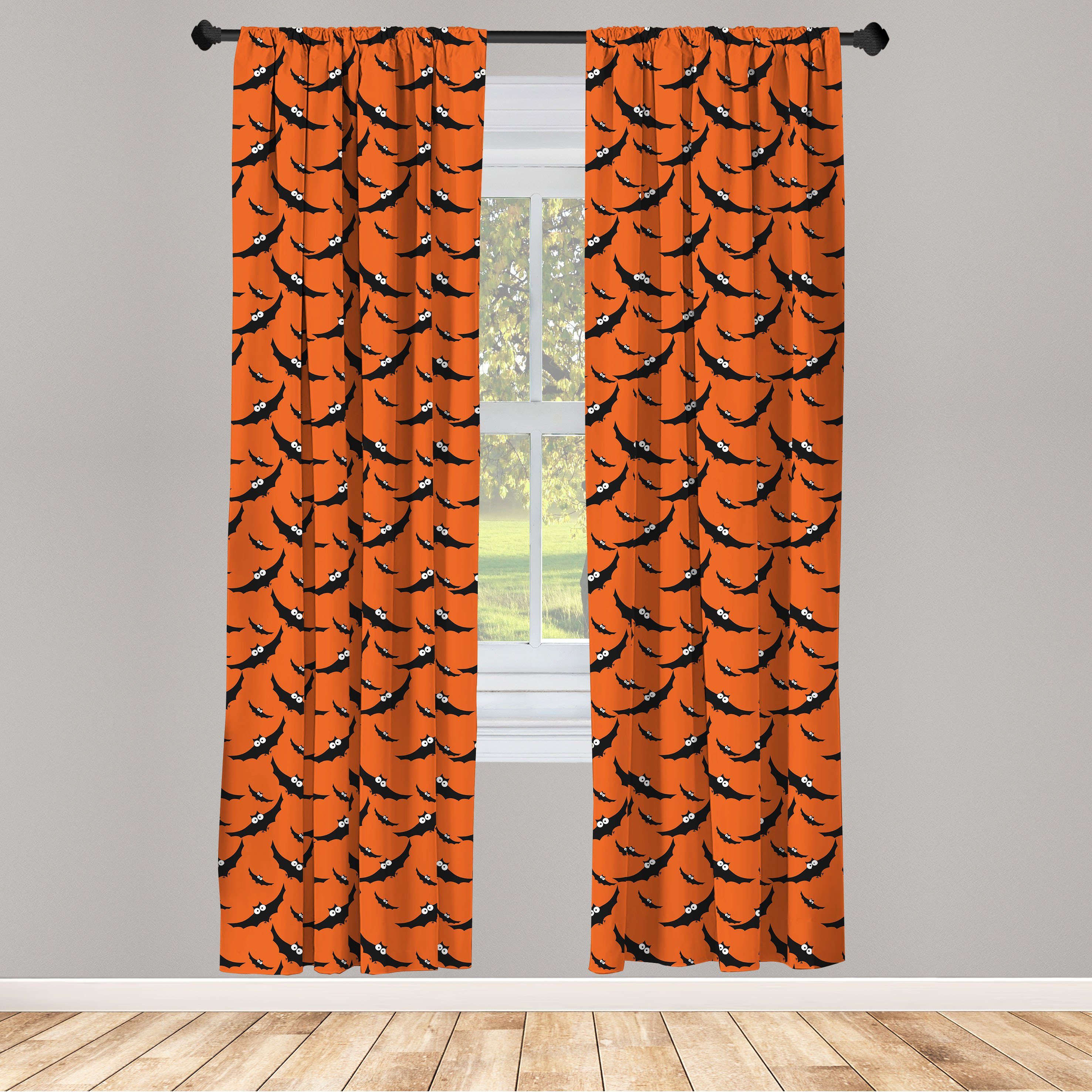Gardine Vorhang für Wohnzimmer Schlafzimmer Dekor, Abakuhaus, Microfaser, Orange und Schwarz Fliegen-Schläger Wiederholung