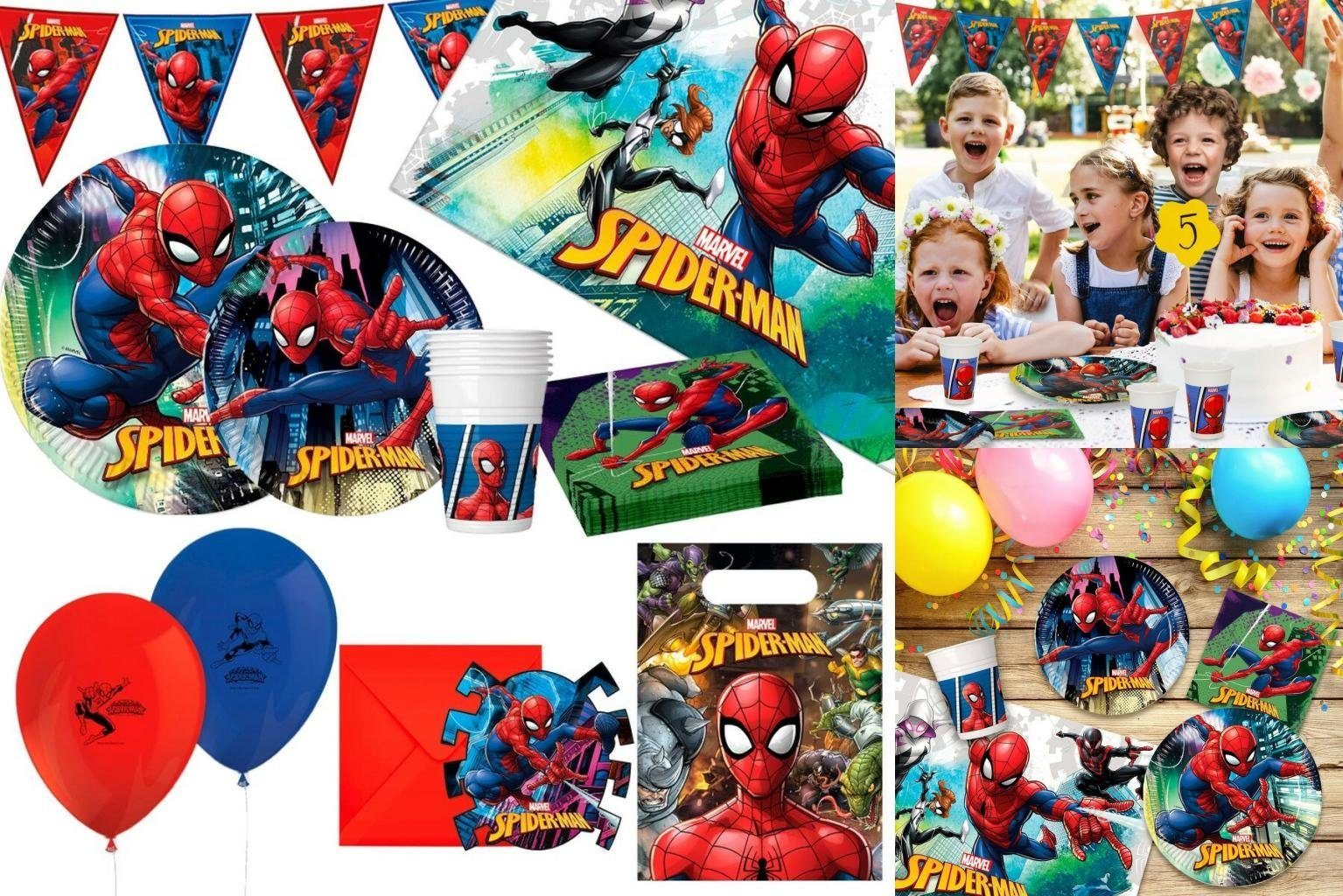 Spiderman Einweggeschirr-Set Set Partyartikel Spiderman 66 Stücke