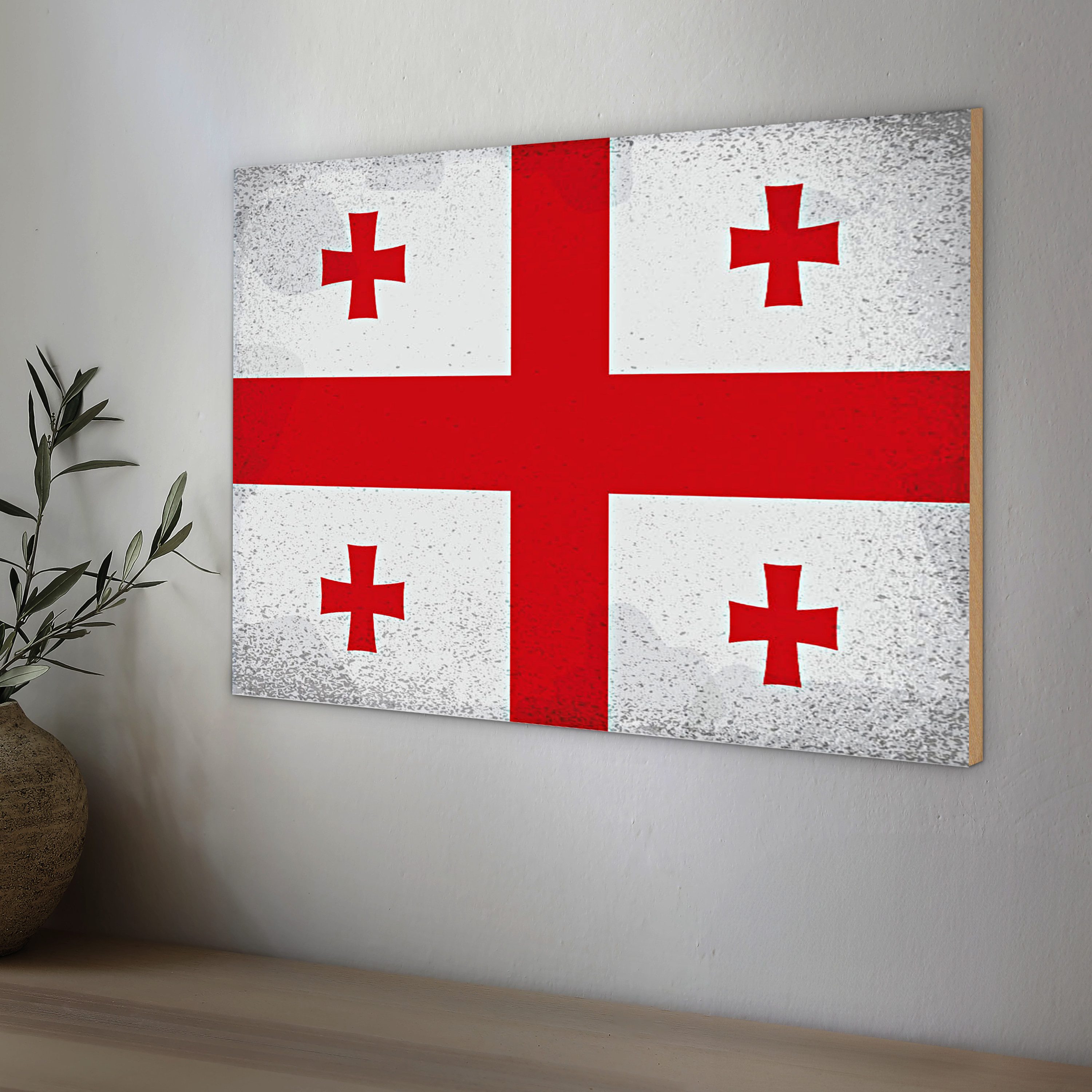 Roomando Holzbild Flagge Georgien 40x30cm Flag of Georgia Vintage