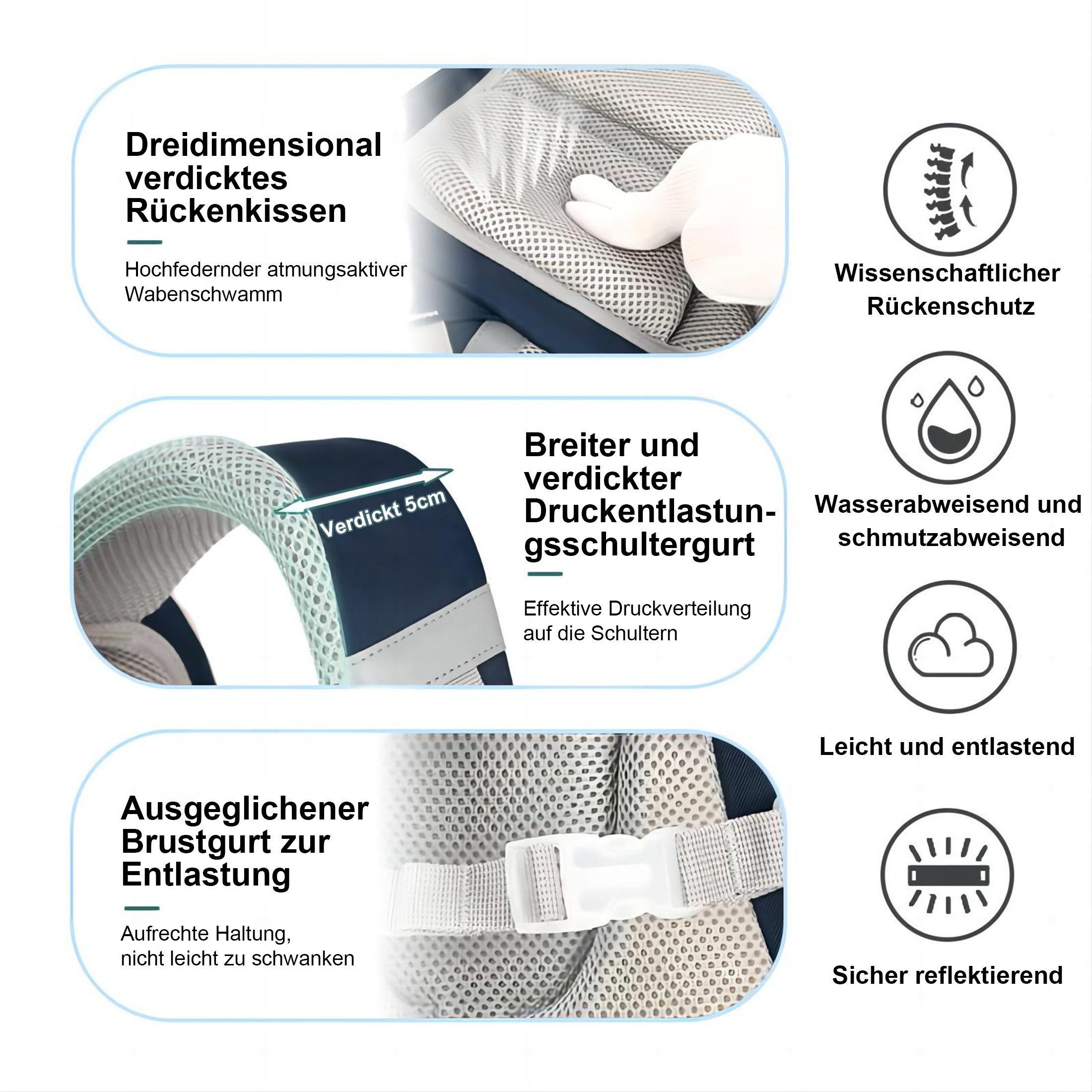 AURIVION Schulrucksack Schulrucksack robust & wasserabweisend, geräumig, bequem für Alltag (Set, 2-tlg., 1 Schulrucksack mit verstellbaren Schulterträgern), Große Kapazität, wasserabweisend, atmungsaktive Schulterträger
