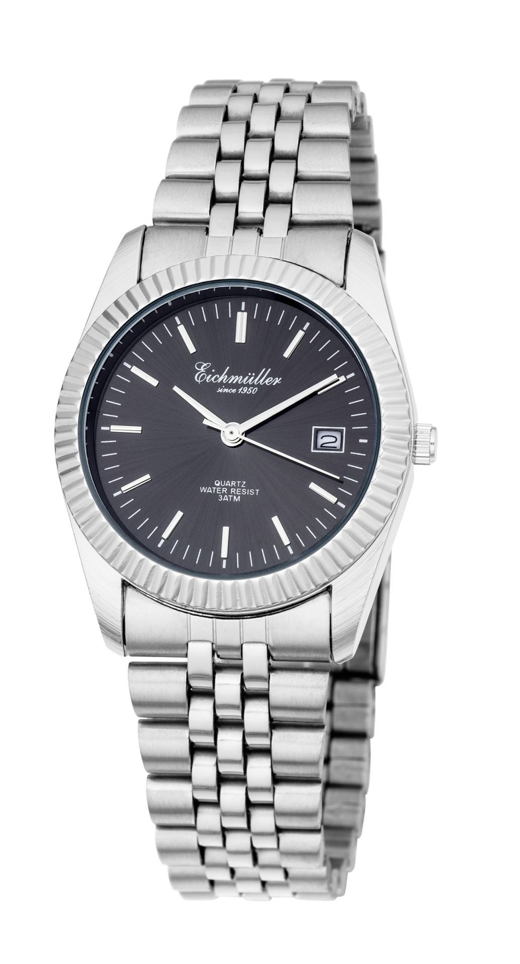 Eichmüller Quarzuhr Damenuhr, anthrazitfarbenes Zifferblatt, Metallband, 35 mm 7083-02, – Klassische Armbanduhr für Damen