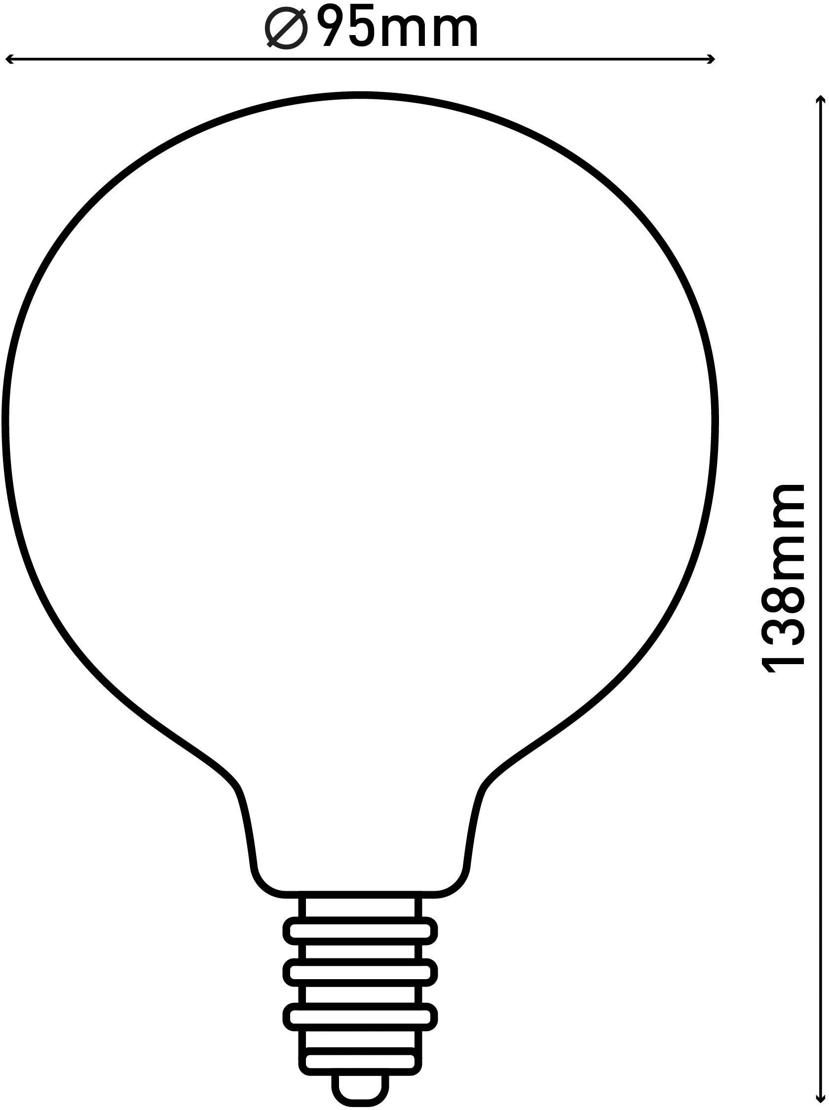 Set, 3er E27/4W LED Filament, St., näve Warmweiß, 9,5cm Dilly, Effieziensklasse: LED-Leuchtmittel Retro E27, 3 G, Ø