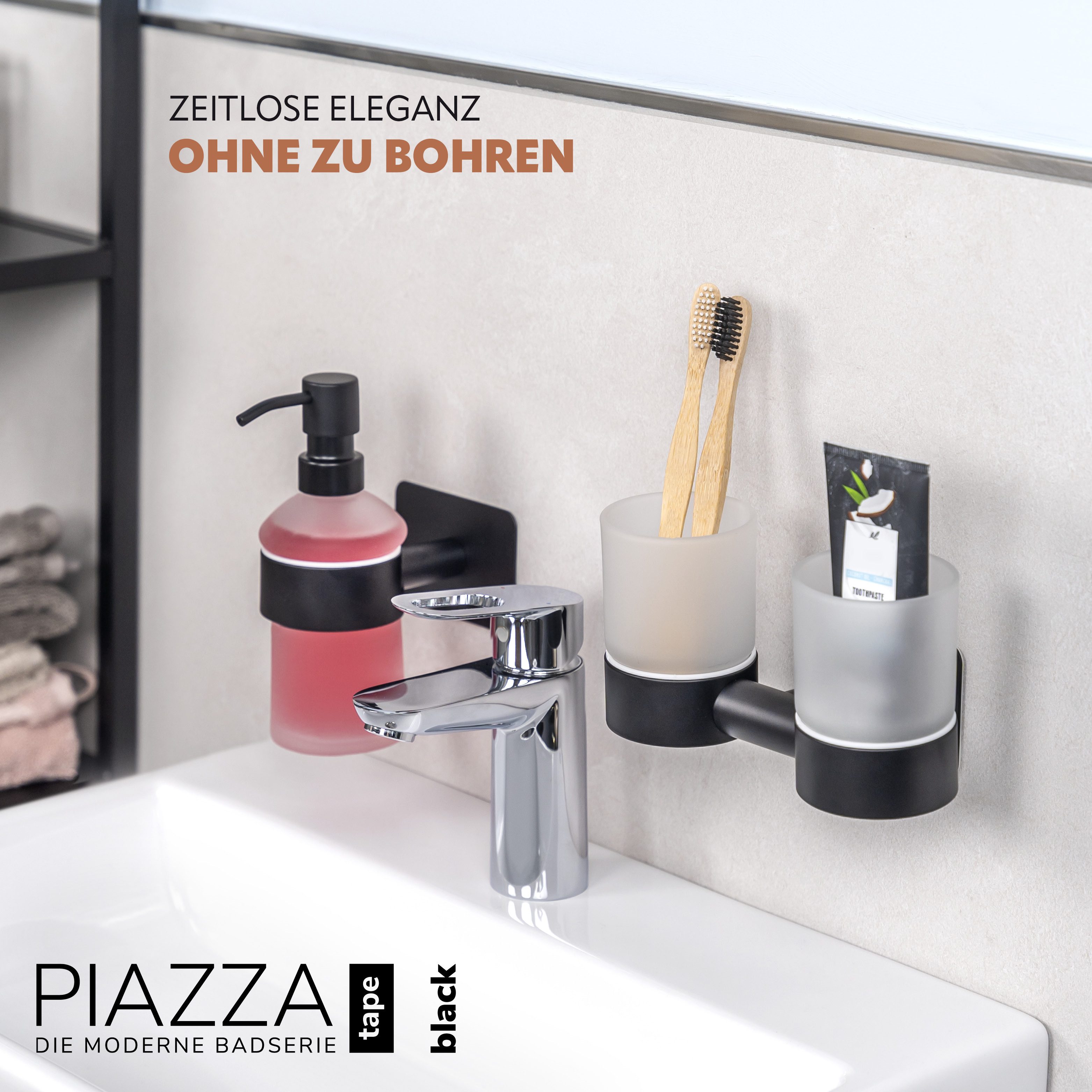 bremermann Zahnputzbecher Bad-Serie PIAZZA BLACK TAPE - mit Klebepad günstig online kaufen