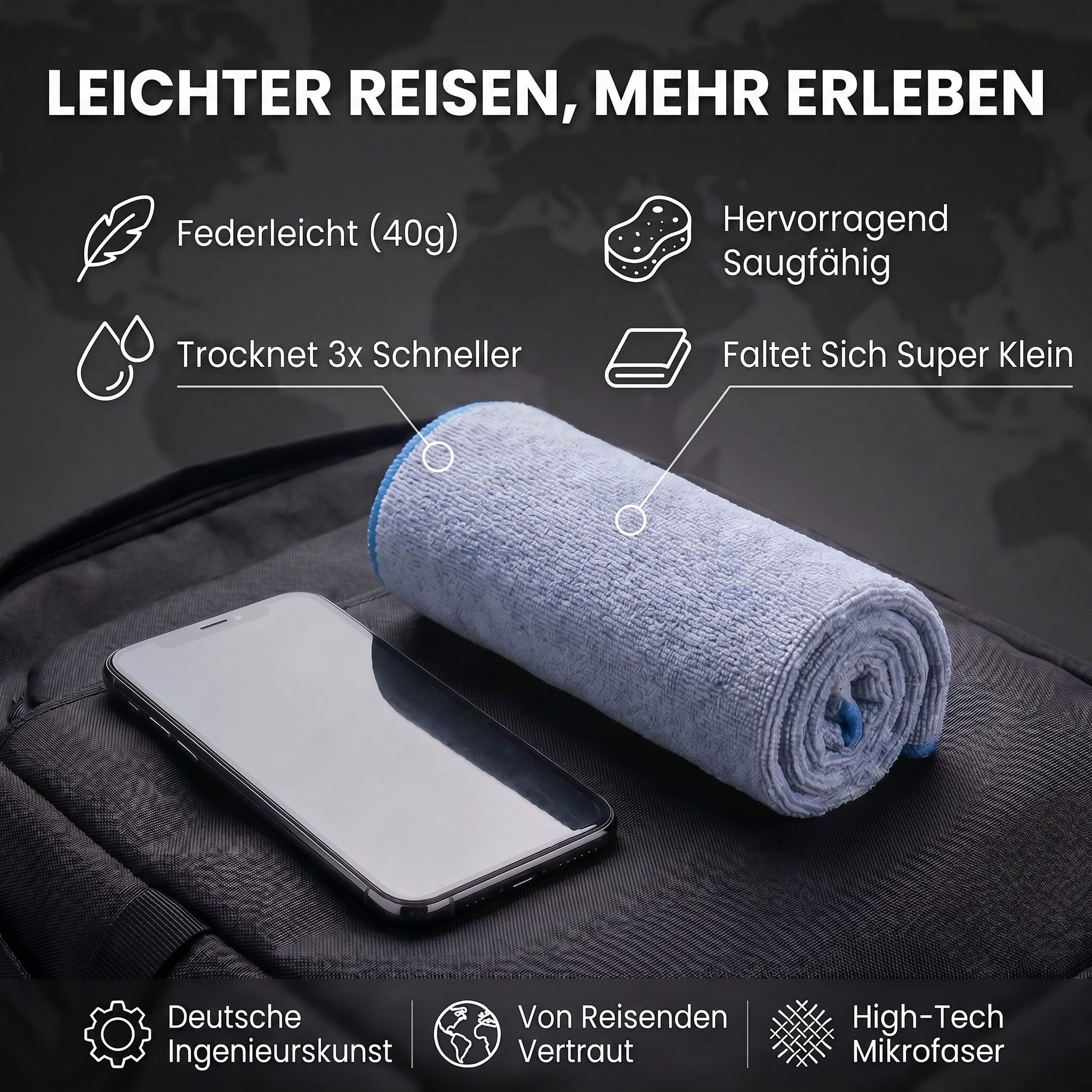 LightDry Reisehandtuch LightDry Reisehandtuch – Leichtes Mikrofaser-Sport und Strandhandtuch, Sport, Strand & Badehandtuch – Bild 2 von 5