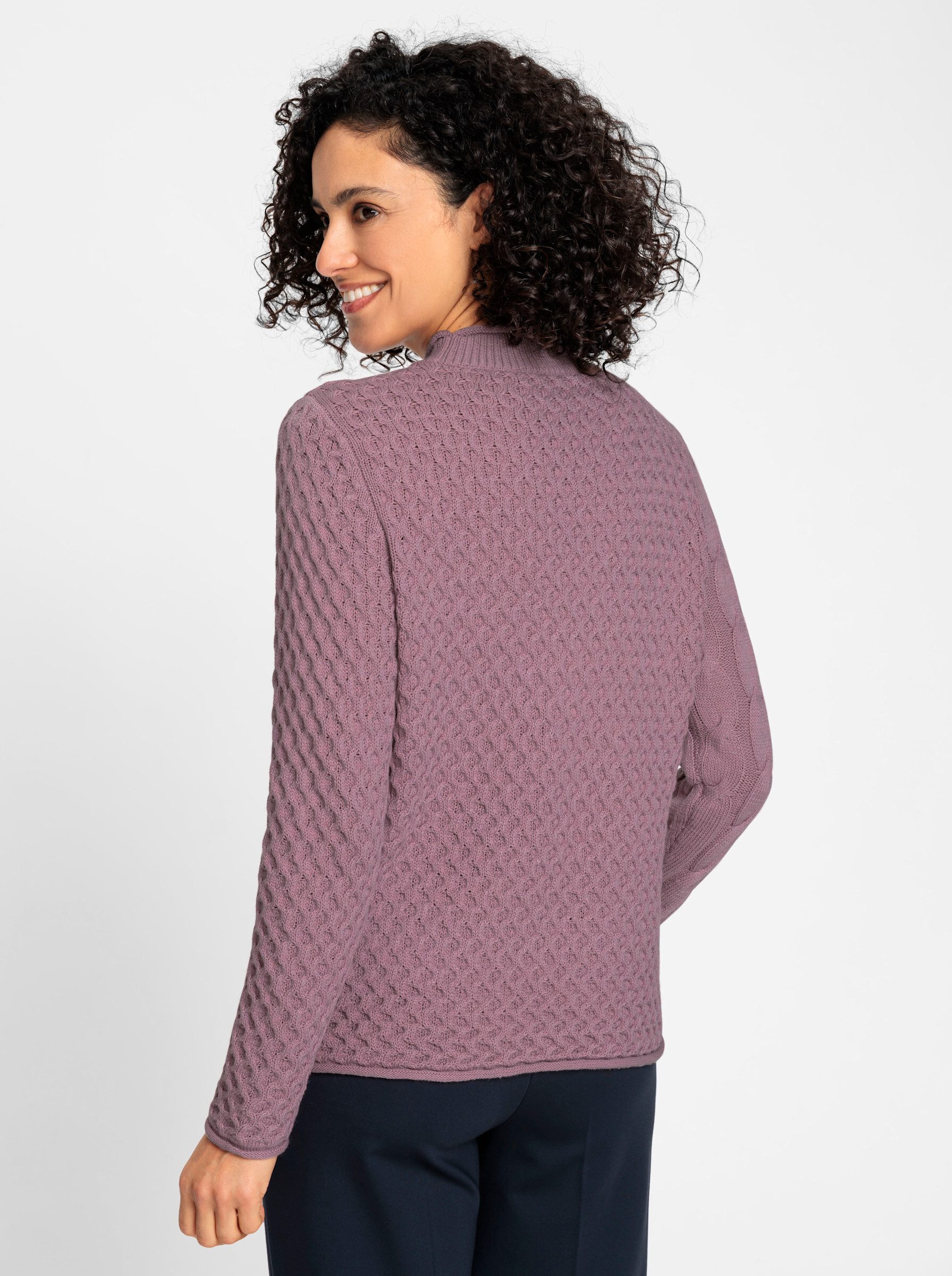 Witt Strickpullover Stehkragen-Pullover Langarm Zopfmuster, Grobstrick