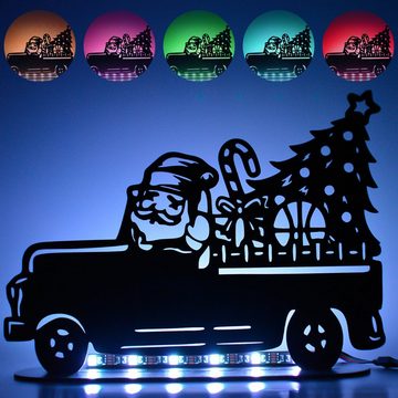 LEON FOLIEN Dekofigur Dekofigur Nikolaus Wagen LED RGB Merry Christmas in Schwarz #44