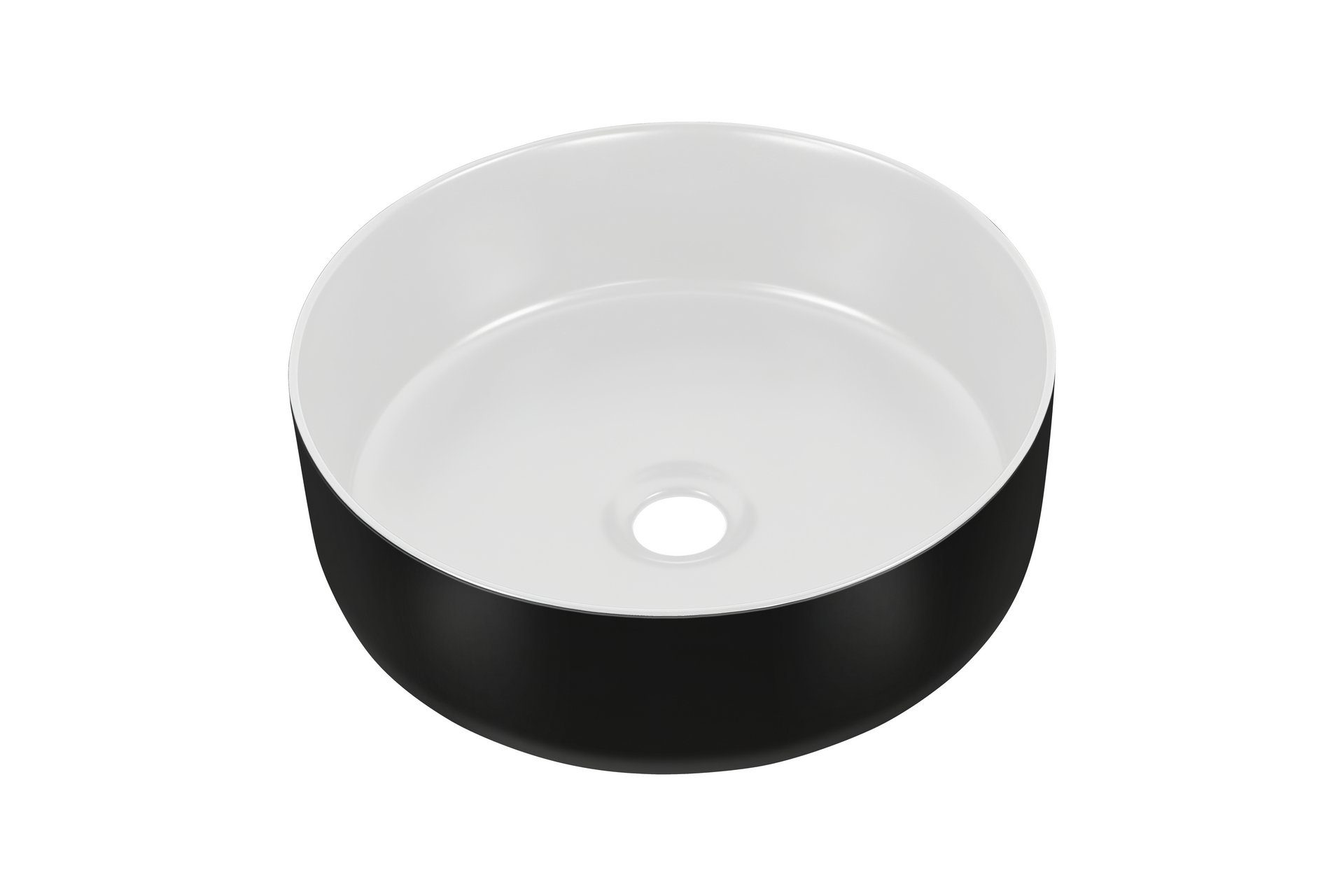 einfachgutemoebel Waschtisch-Set Aufsatz-Waschbecken SLIM BLACK 36cm, Keramik, weiß-schwarz, (Waschbecken, 1-St., Waschbecken)