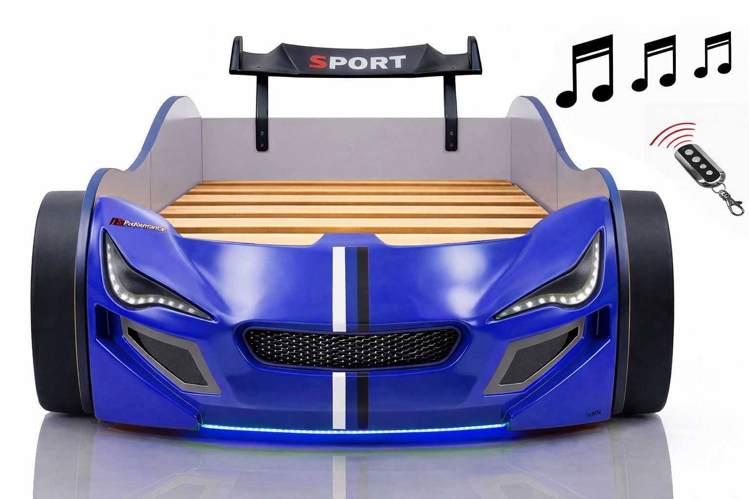 Aileenstore Autobett TURBO GTE (ohne Zubehör), Kinderbett 90x200, Lattenrost,LED,Unterbodenlicht,Sound,Fernbedienung