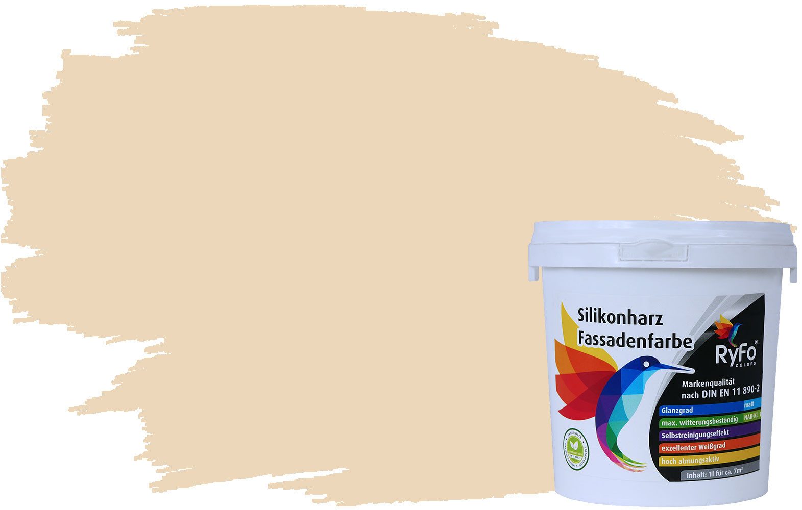 RyFo Colors Fassadenfarbe Silikonharz Fassadenfarbe Cottonbeige 1l, 1 L ca. 6 m², Wasserabweisend, diffusionsfähig, schützt vor Schmutz, Algen, Pilzen