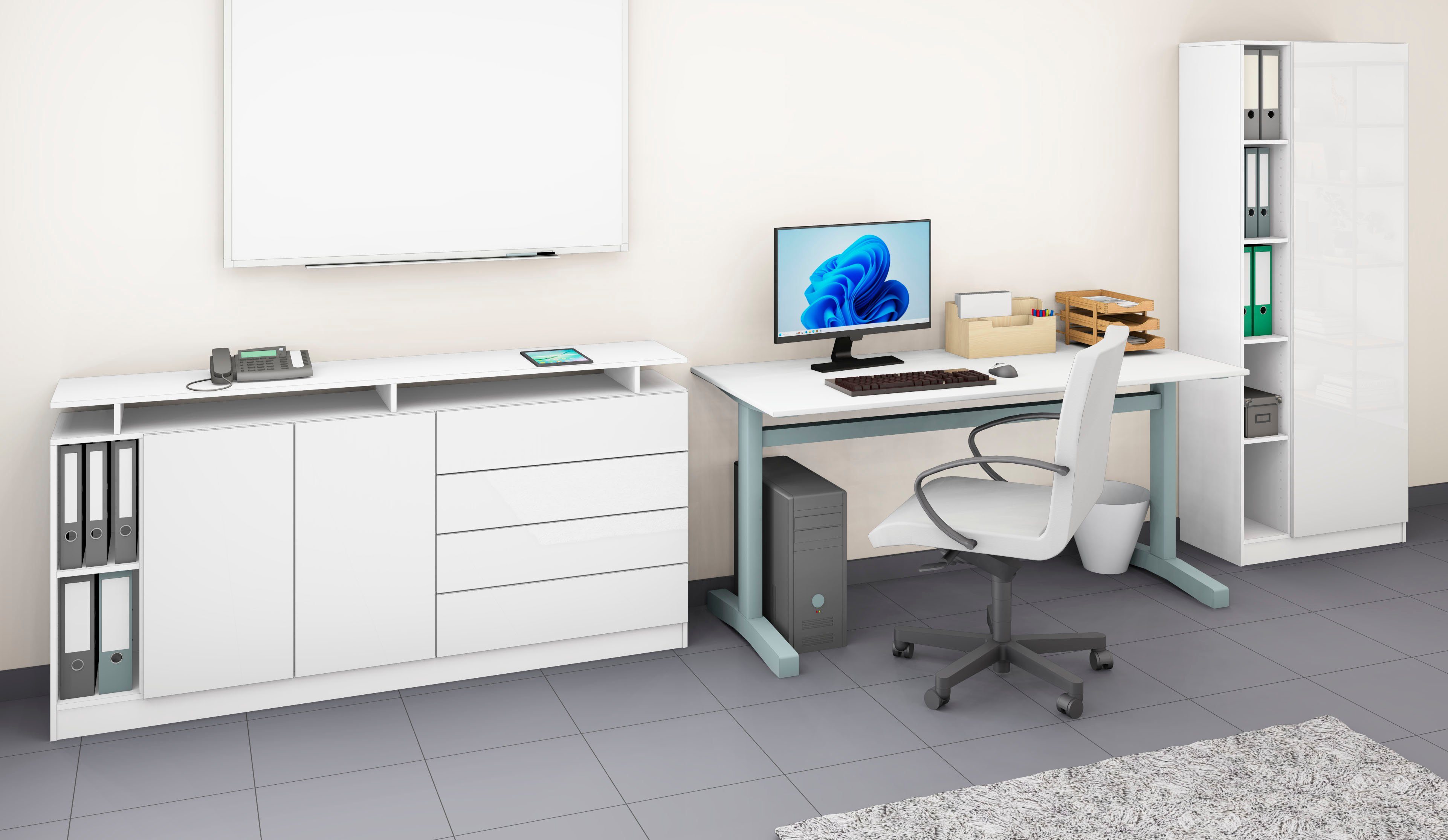 Weiß matt Sideboard Möbel Weiß borchardt grifflose Optik, Hochglanz Push-to-Open-Funktion | moderne Wallis, mit