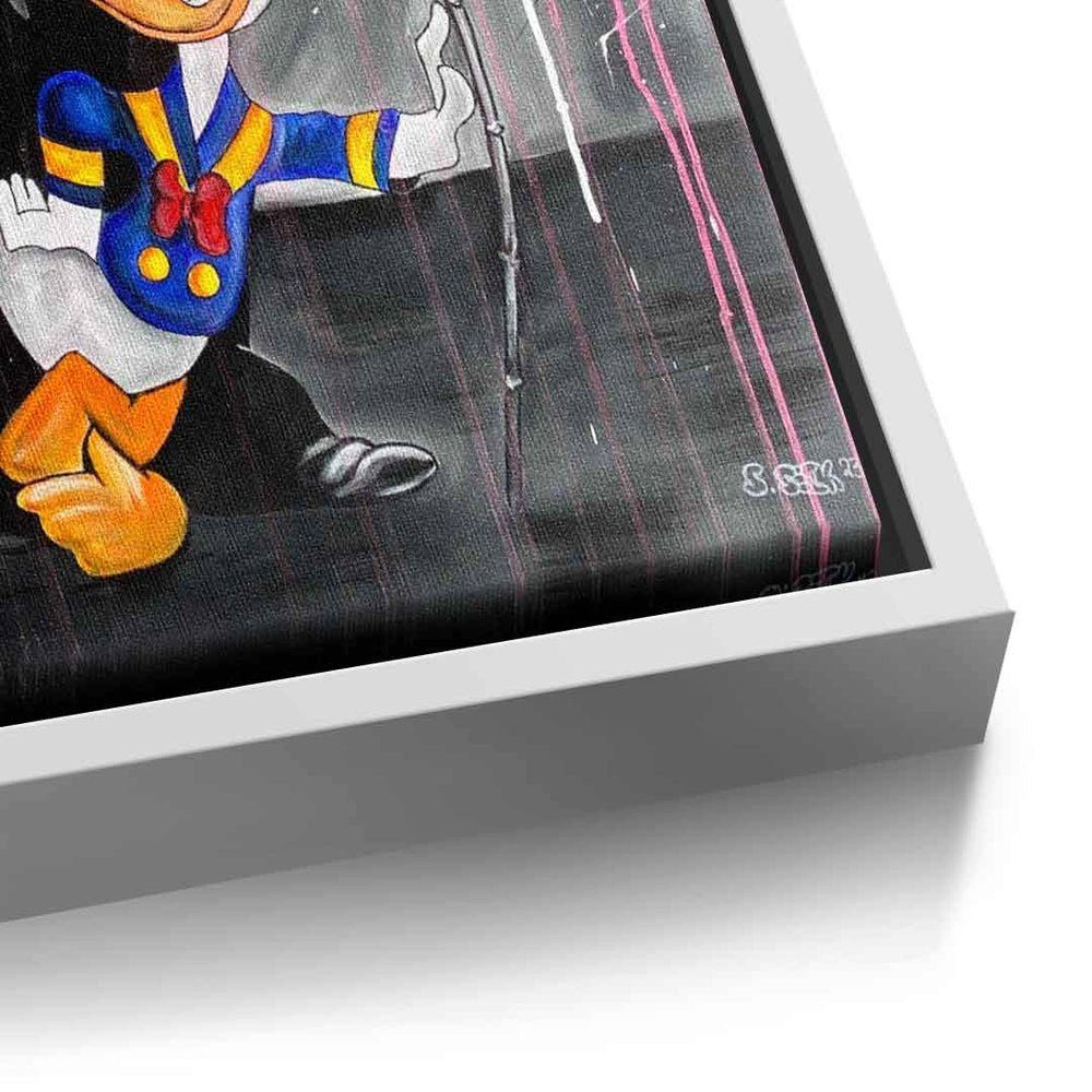 DOTCOMCANVAS® Leinwandbild, Leinwandbild Rahmen mit Rahmen silberner Pop premium Chaplin Duck Charlie Donald Art
