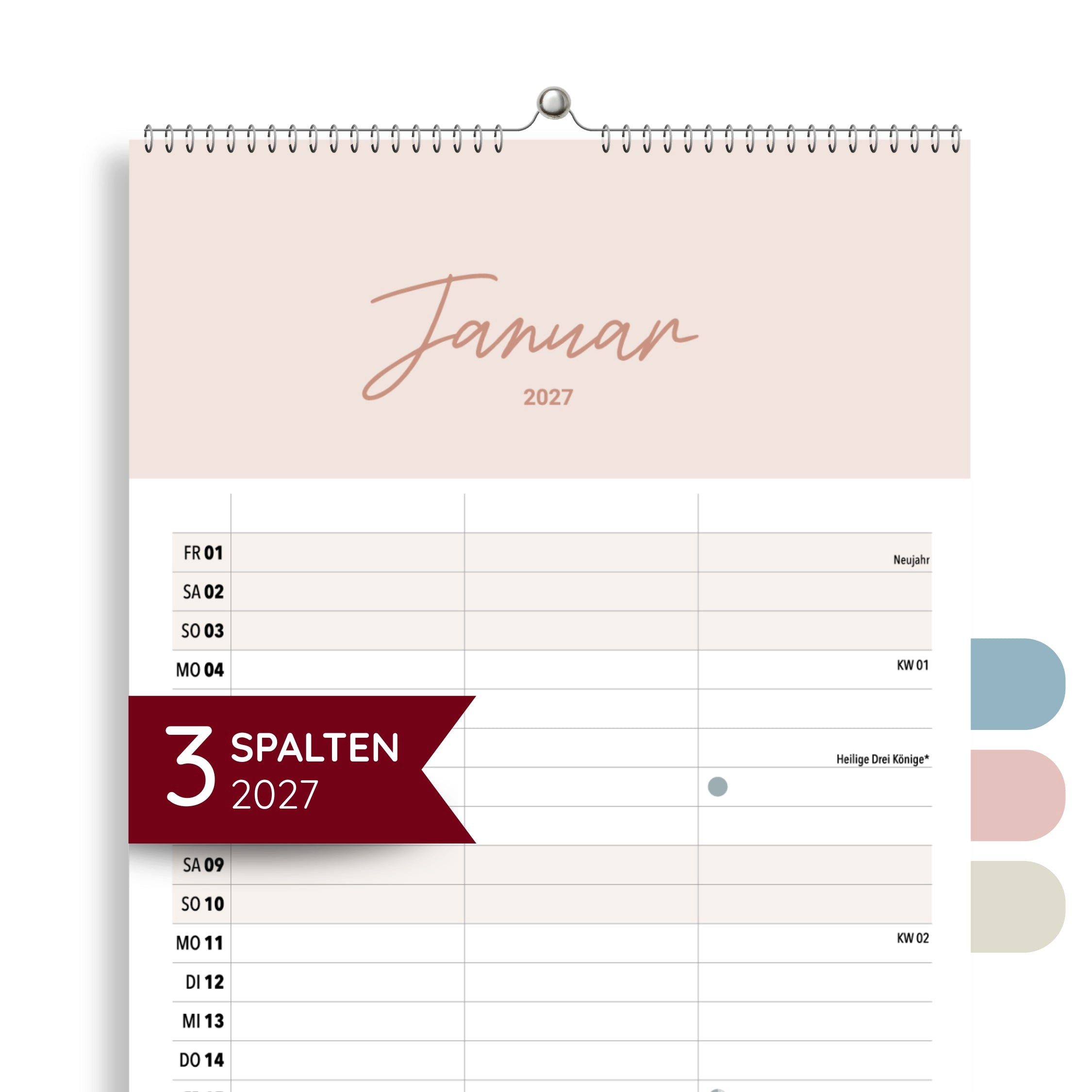 heaven+paper Partnerkalender Paarplaner Cozy 3 Spalten 2027 minimalistisch, hochwertig, Hergestellt in Deutschland