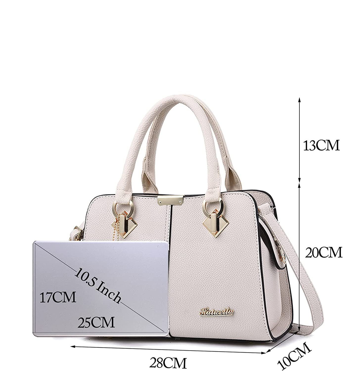 GelldG Handtasche Damen Handtasche Umhängetasche Henkeltasche Kunstleder 1-tlg., Frauen Schulterbeutel (Set, ‎‎weiß Schulterriemen), mit