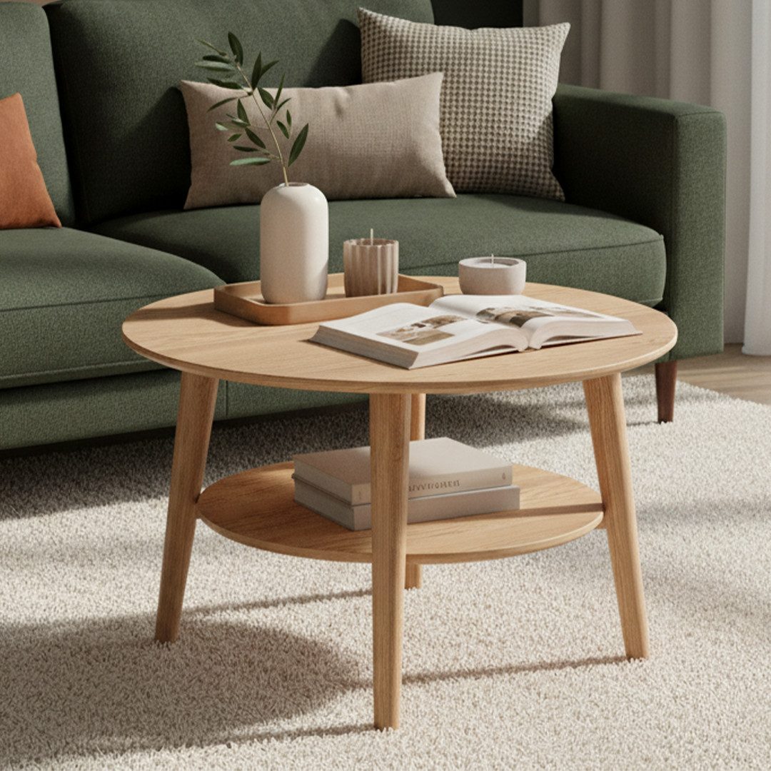 skølm Couchtisch Mjölnir (in rund oder oval erhältlich), Durchmesser 70 cm, aus Eiche Massivholz