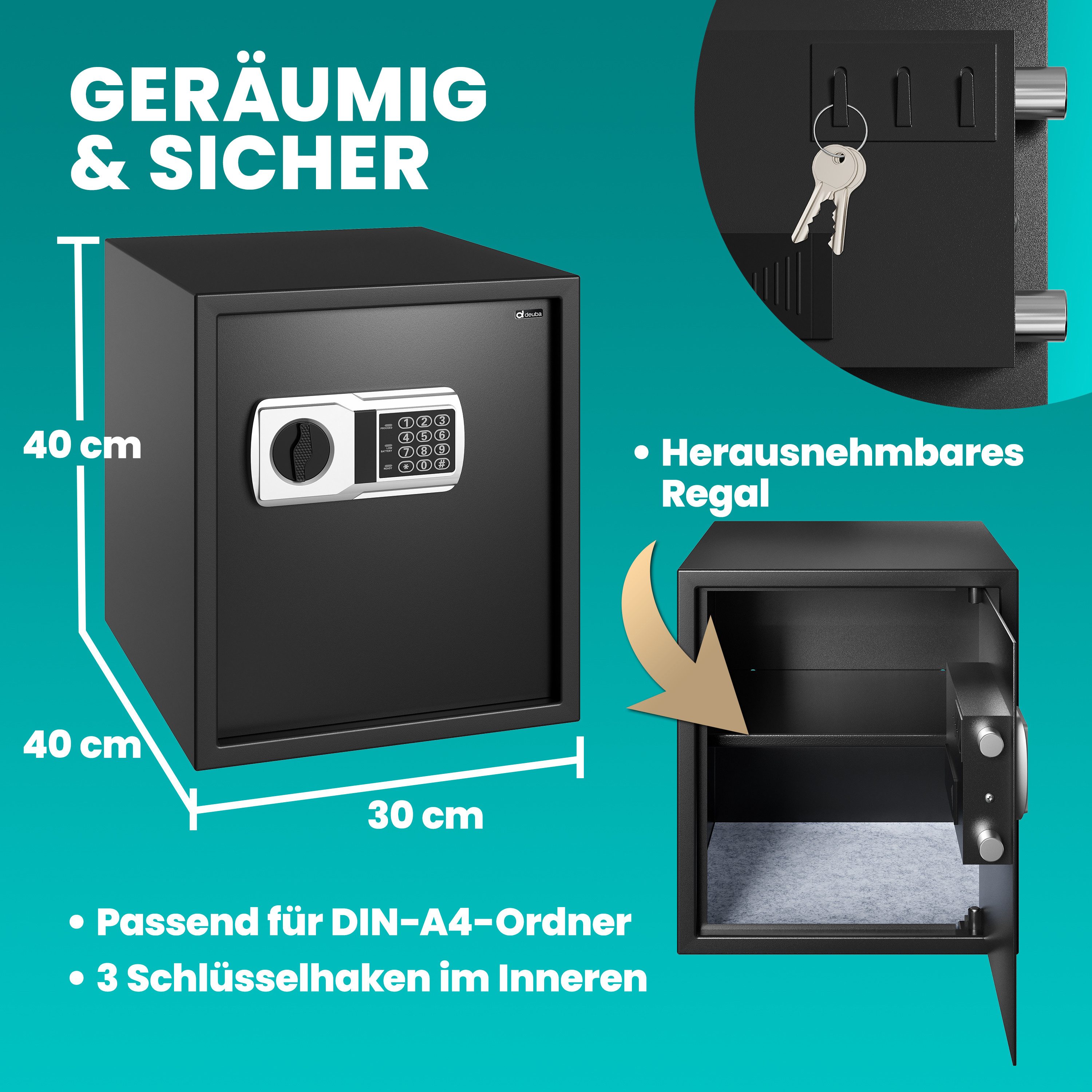 Deuba Tresor, elektr. Safe Tresor 35x40x40cm 4mm Türstärke Beleuchtung Möbeltresor