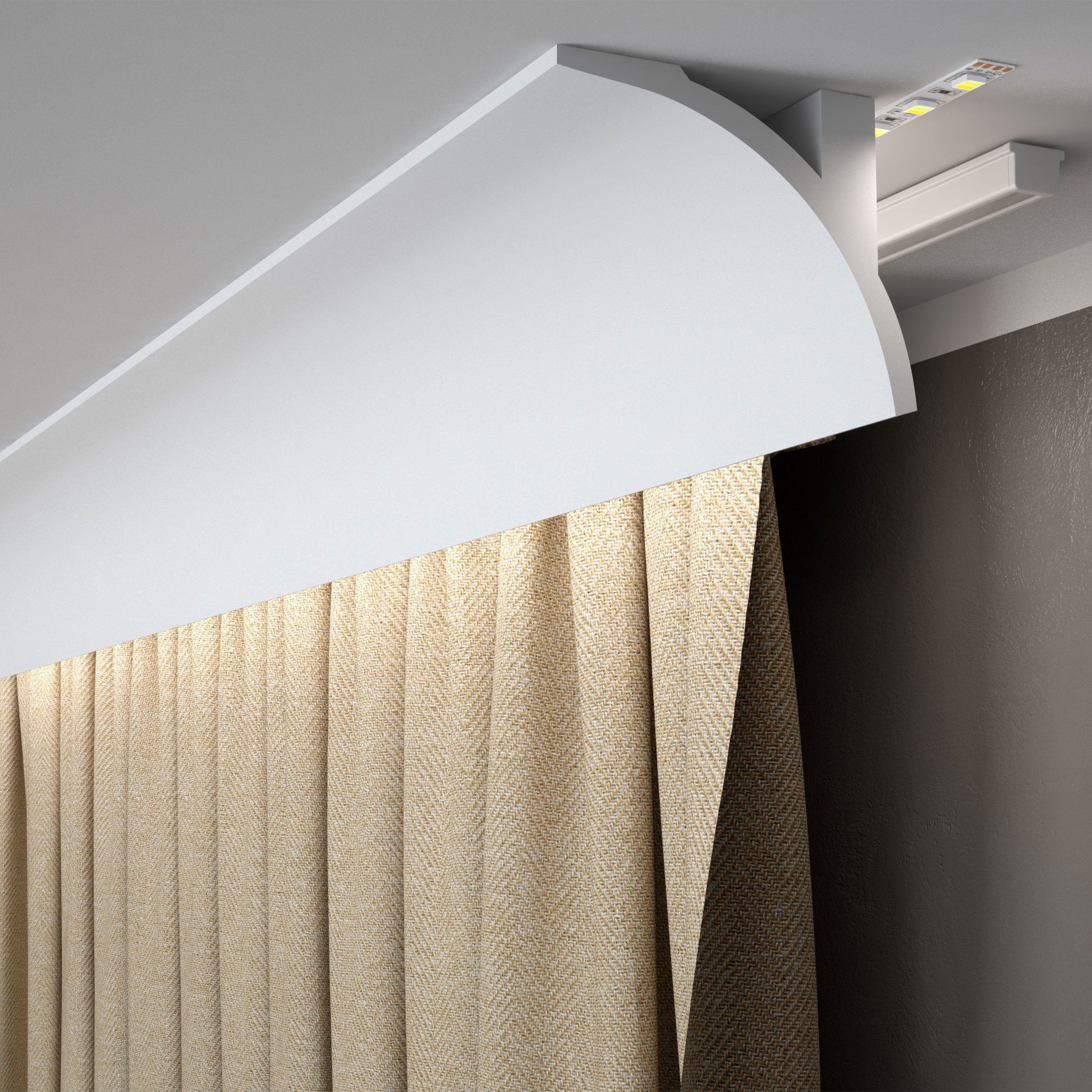 PROVISTON Stuckleiste Polystyrol, 95 x 123 x 2000 mm, Weiß, Vorhangleiste, Indirektes Licht, Polyurethan