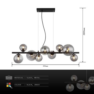 Globo Hängeleuchte Hängeleuchte Esszimmer LED Hängelampe Rauchglas Pendelleuchte 56133-9H, Glas, Kugeln, 9 flammig, modern, LED wechselbar, Warmweiß, Wohnzimmer, Schlafzimmer, Pendellampe